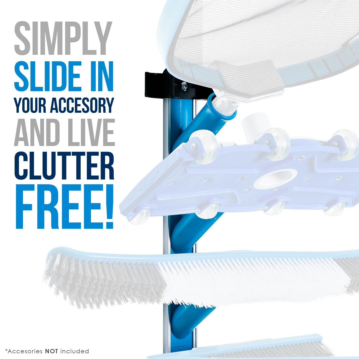 **U.S. Pool Supply® Pool Cleaning Organizer & Holder Rack – Storage for Poles, Brushes, Nets, Vacuums – Durable Caddy Hanger for Swimming Pool & Spa Accessories – Perfect for Backyard, Deck, or Poolside Organization**