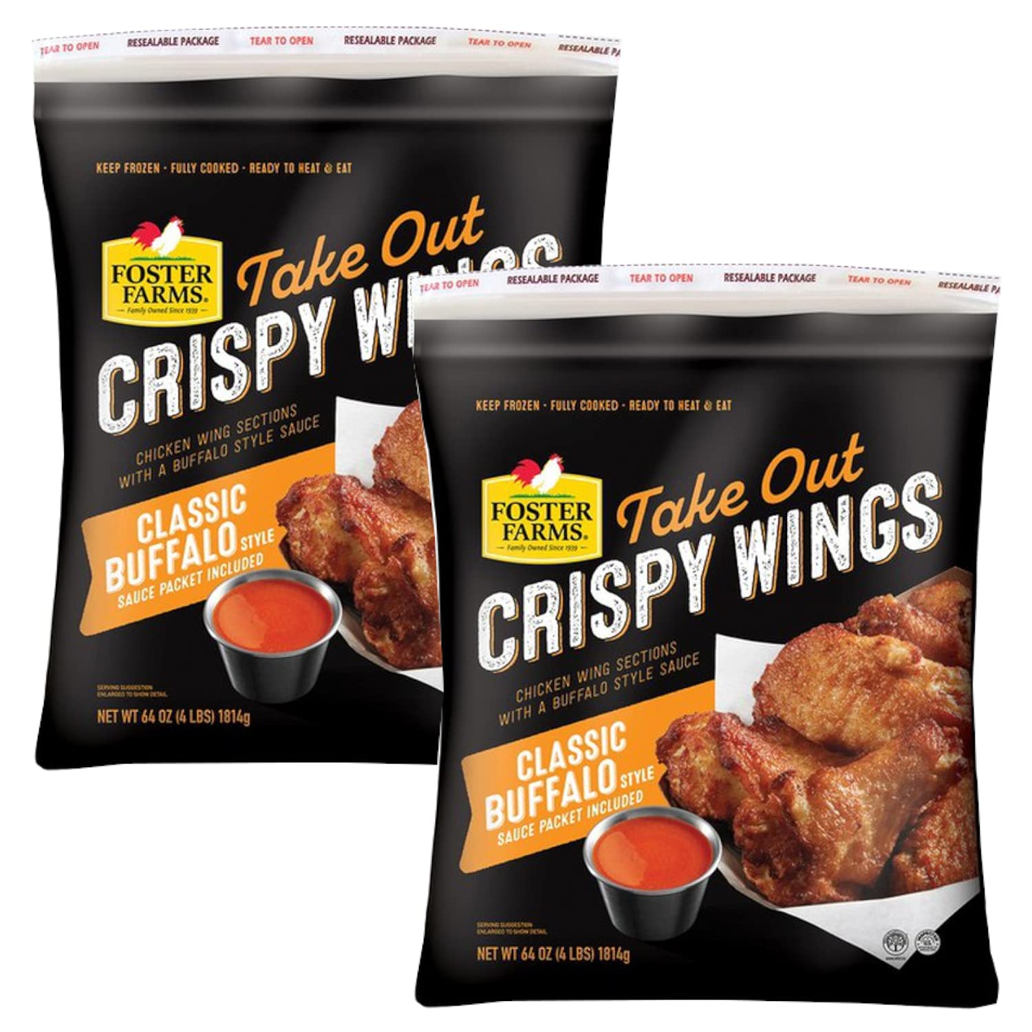 Foster Farms Classic Buffalo Chicken Wings - Crispy, Meaty & Delicious with Buffalo Sauce - Tender, Juicy Inside & Crunchy Outside (2 Pack) - Perfect for Game Day, Parties & Family Dinners
