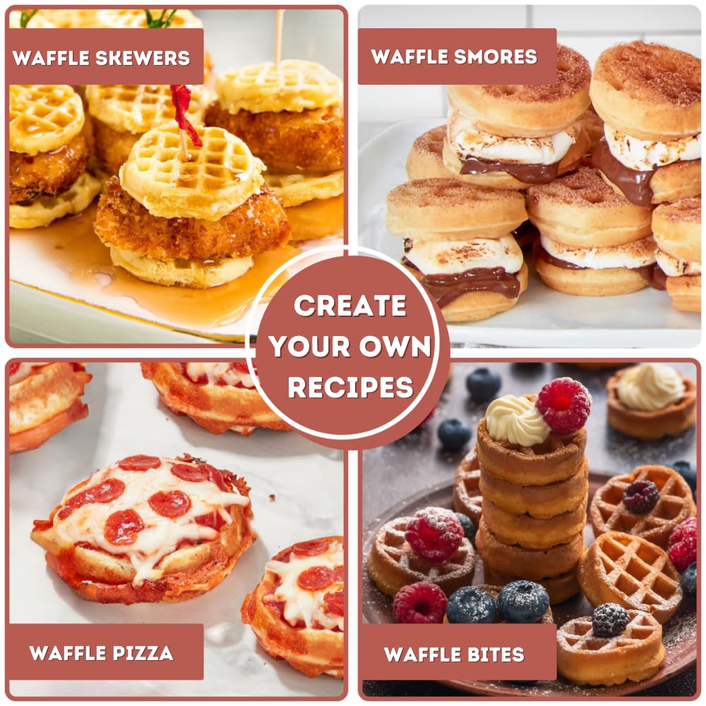 16 PCS Mini Waffle Maker Machine - Nonstick Quick Heat-Up Waffle Iron, Compact Chaffle Baker for Home & Restaurant Use - Perfect for Kids' Small Bites, Breakfast, Desserts & Snacks - Ideal for Family Gatherings, Brunch Parties & Quick Meals