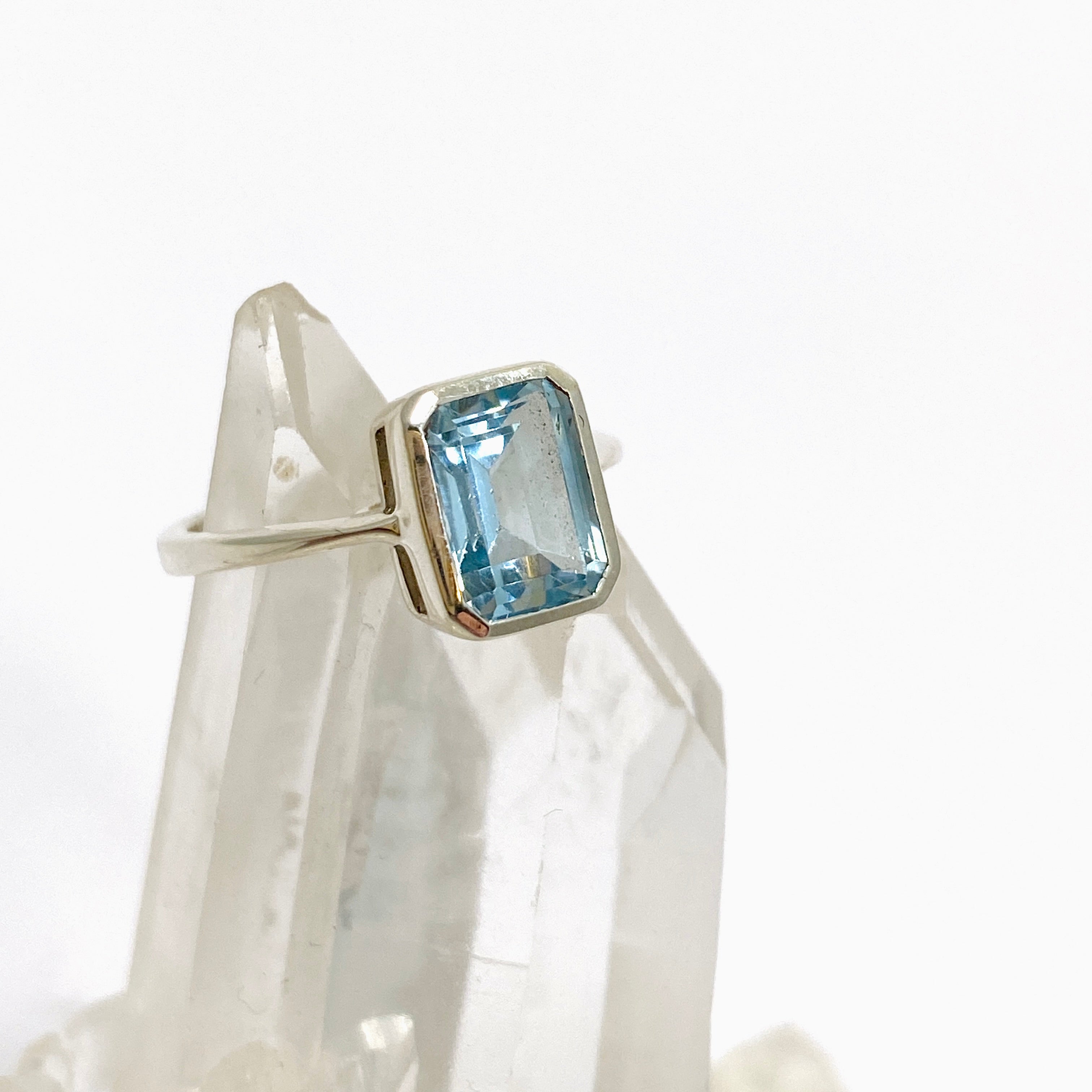 Blue Topaz Rectangular Faceted Ring - Size 5 Sterling Silver Jewelry for Women - Perfect for Engagement, Wedding & Anniversary Gifts