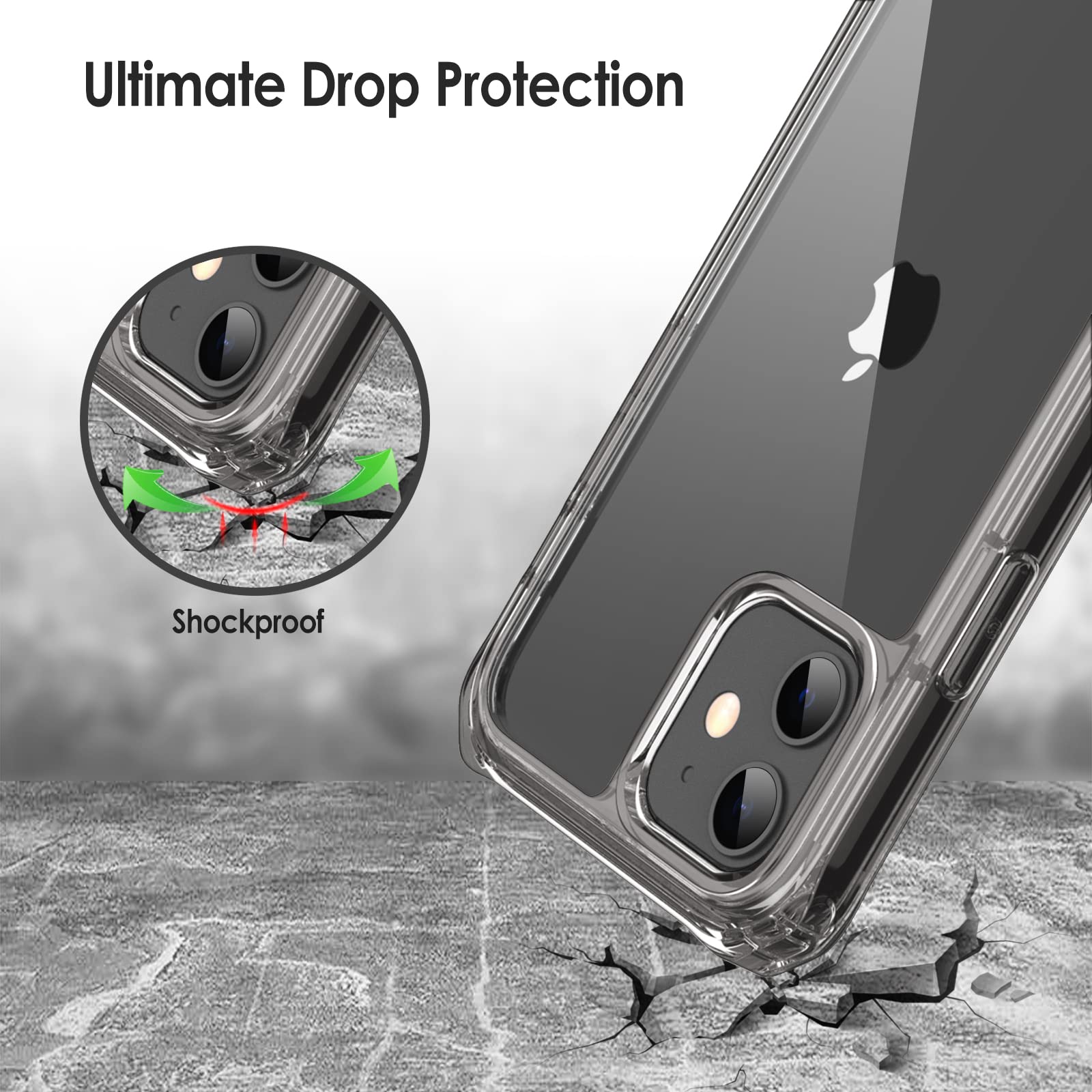 JETech iPhone 12/12 Pro Case 6.1 Inch with 2-Pack Tempered Glass Screen Protector - 360° Full Body Shockproof Bumper Cover, Clear Back Protective Phone Case (Black) | Perfect for Outdoor Activities, Travel & Daily Protection