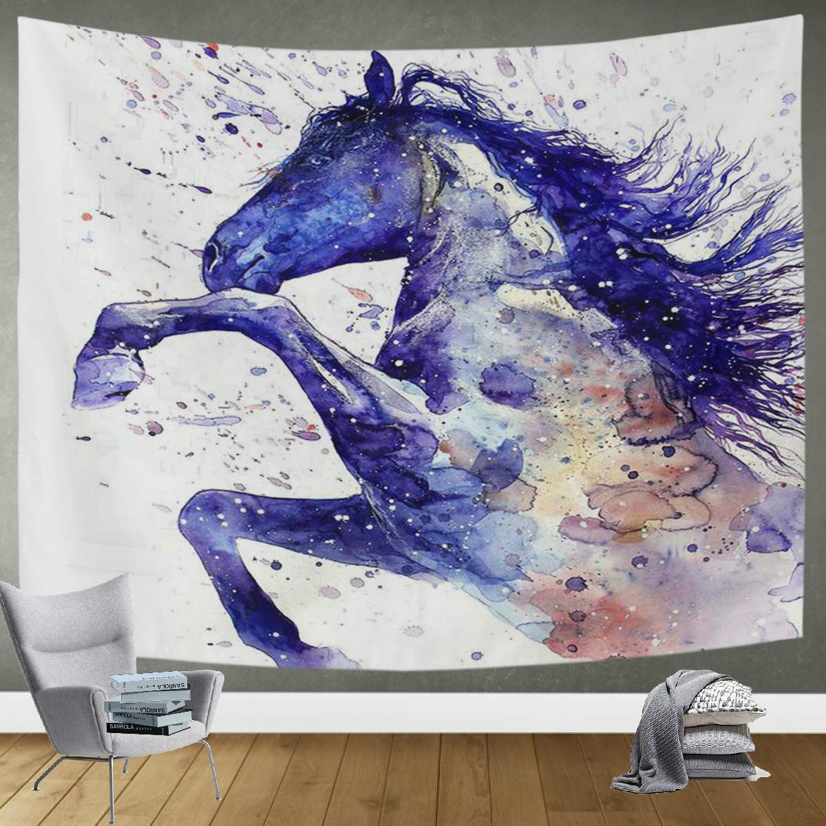 DOMIKING Watercolor Horse Unicorn Wall Tapestry - Large 80x60 Inch Bohemian Room Decor for Bedroom, Dorm, Living Room | Perfect for Home Aesthetic & Hippie Style Decorations