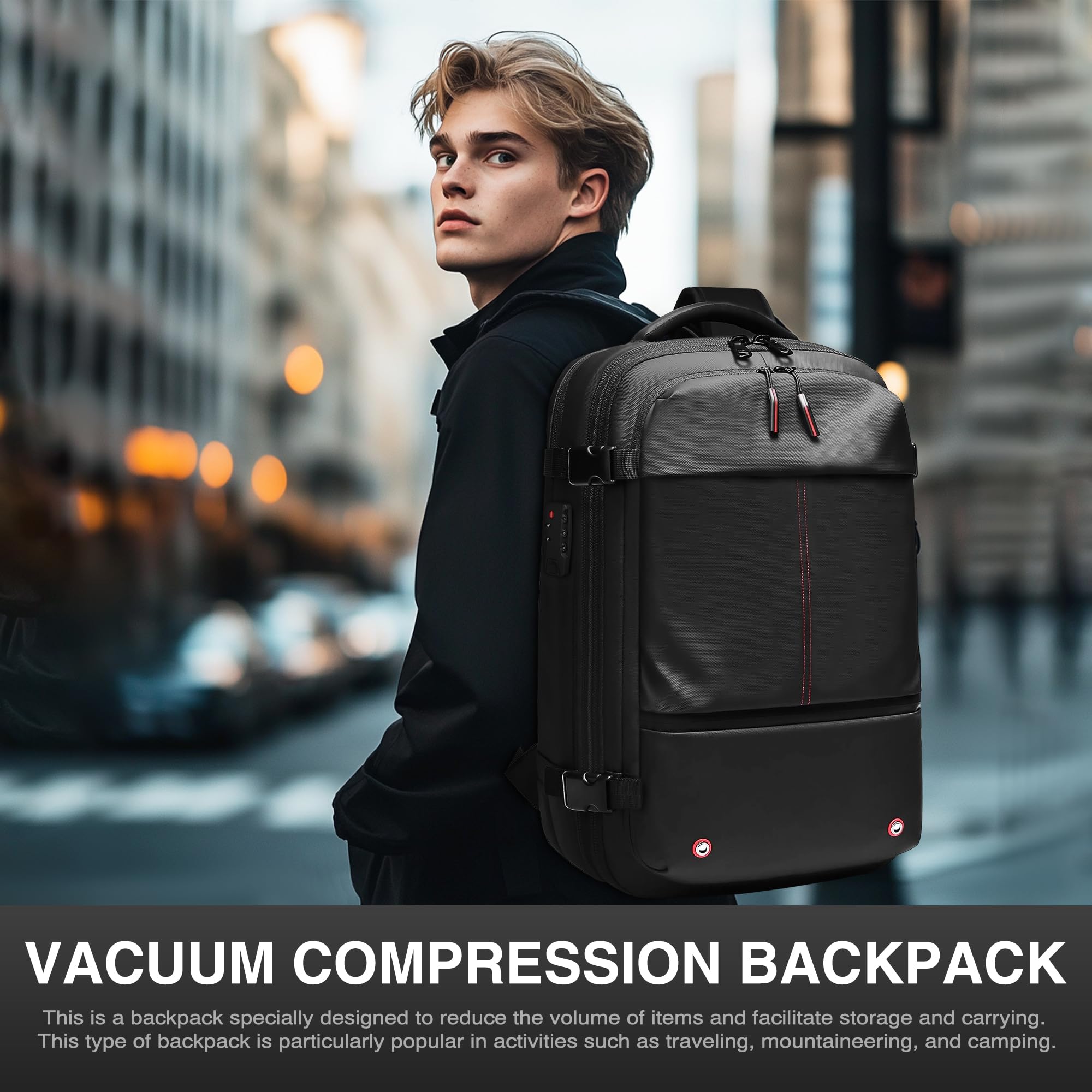Vacuum Compression Travel Backpack with Electric Pump - Water Resistant & TSA Approved Anti-Theft Carry On Backpack for Camping, Hiking, Business Trips - Perfect for Space Saving Packing & Organizing Clothes, Laptop, Essentials