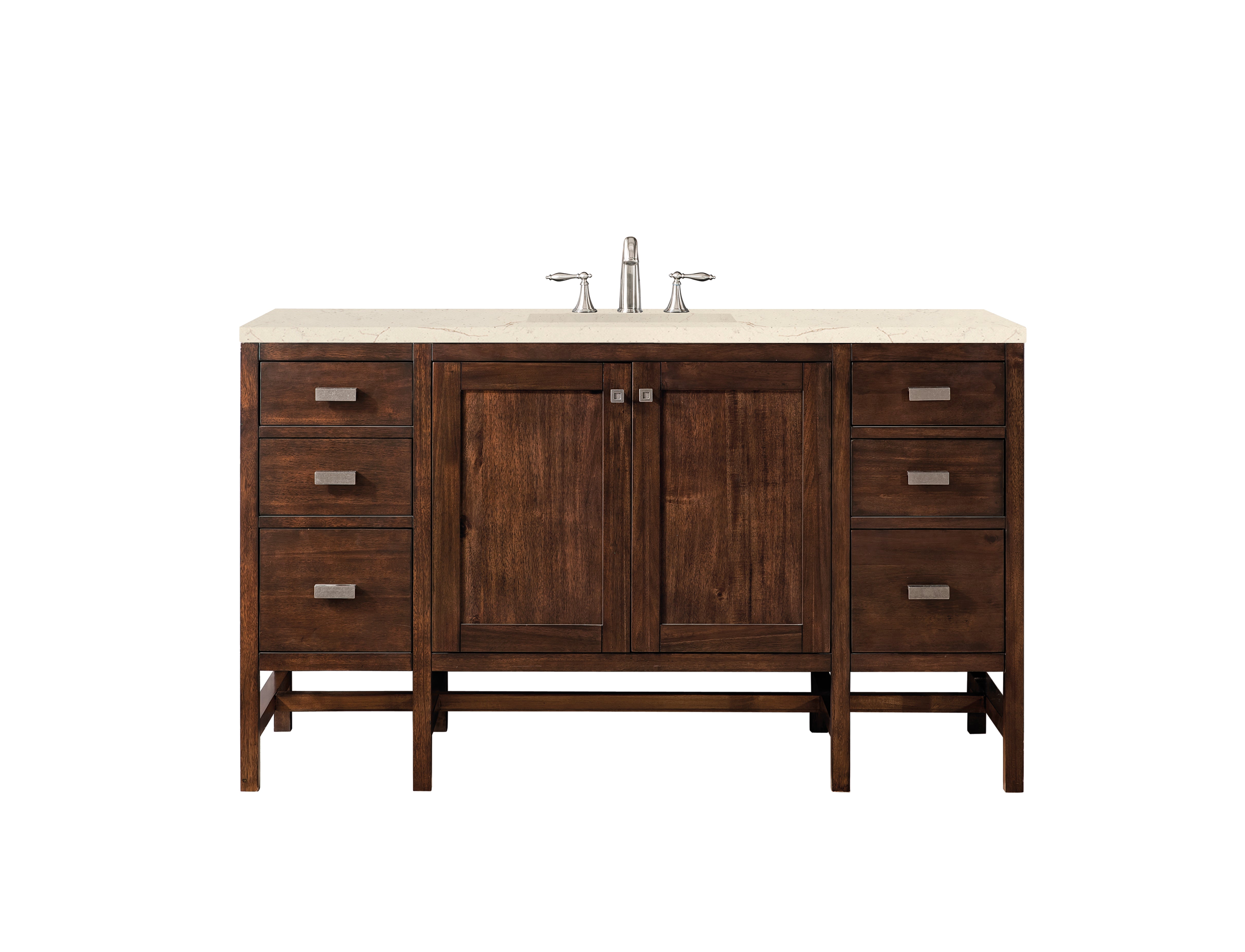 Addison 60 Inch Single Bathroom Vanity Cabinet - Mid Century Modern Acacia Wood with 3CM Eternal Marfil Quartz Countertop | Perfect for Master Bath, Guest Bath & Powder Room Renovations
