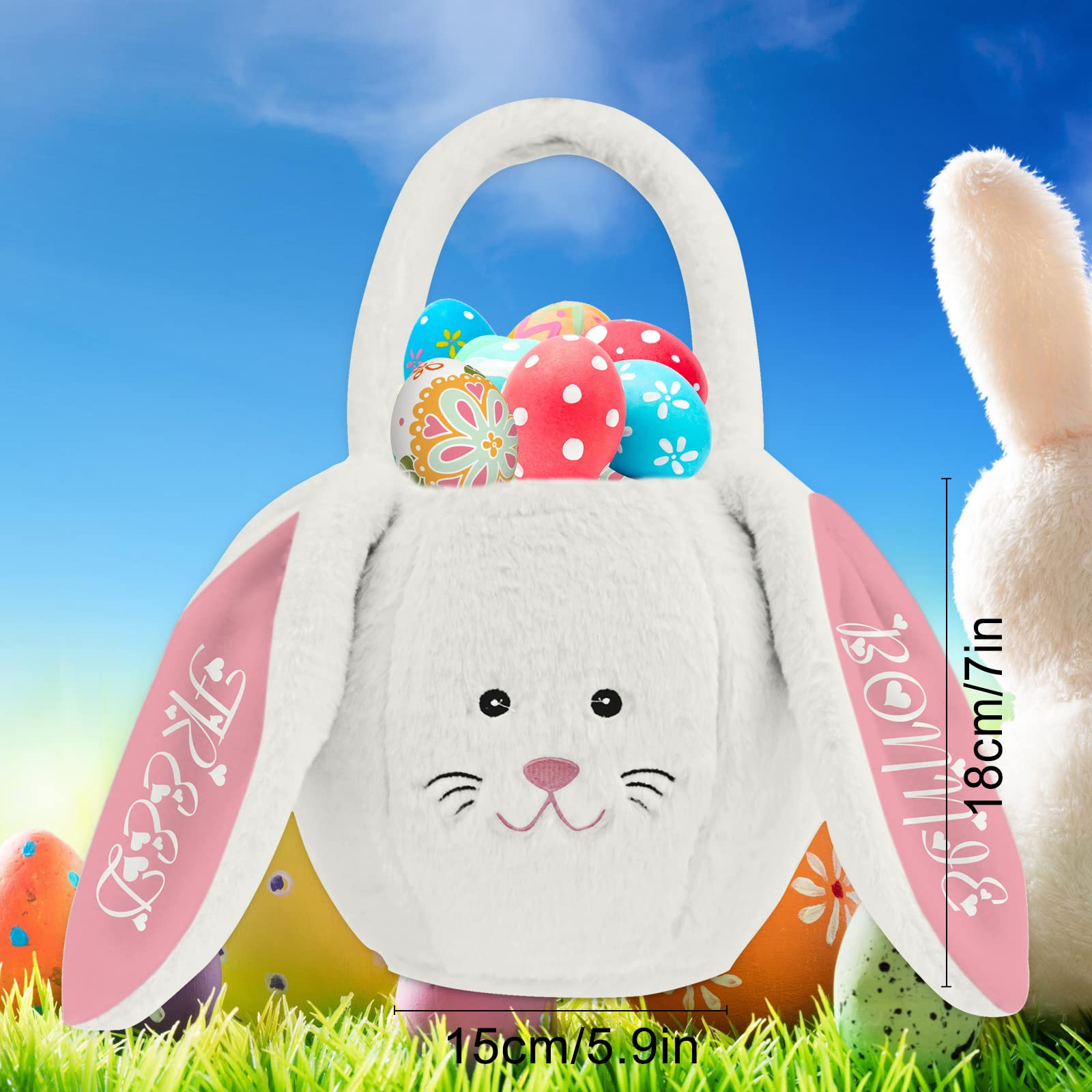 Personalized Easter Basket with Name - Custom Plush Bunny Ears Easter Basket for Kids - Egg Bags & Candy Gift for Baby Boys & Girls (Pink) - Perfect for Easter Egg Hunts, Birthday Gifts & Spring Celebrations