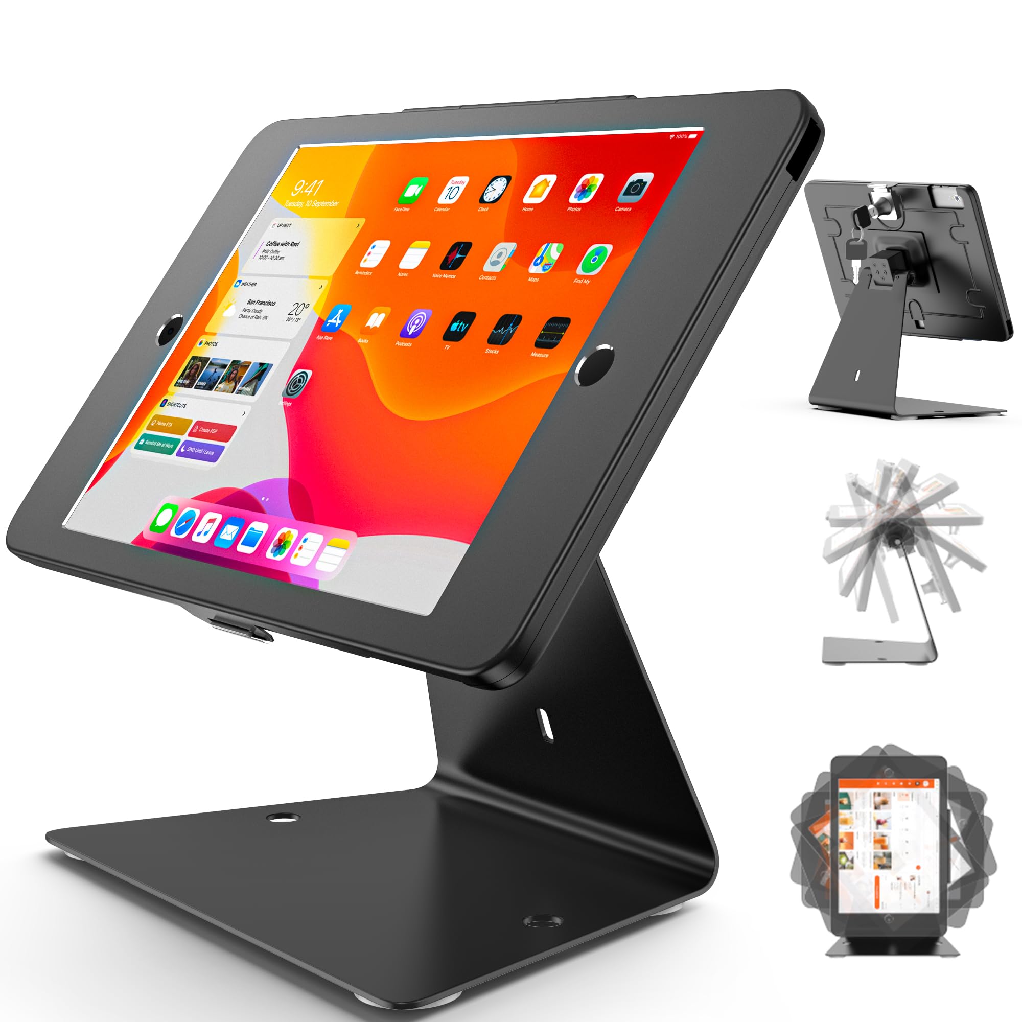 Secure Anti-Theft iPad Kiosk Stand - Aluminum Lightweight POS Stand with 360° Swivel & Lockable Tablet Enclosure - Compatible with iPad 10.2