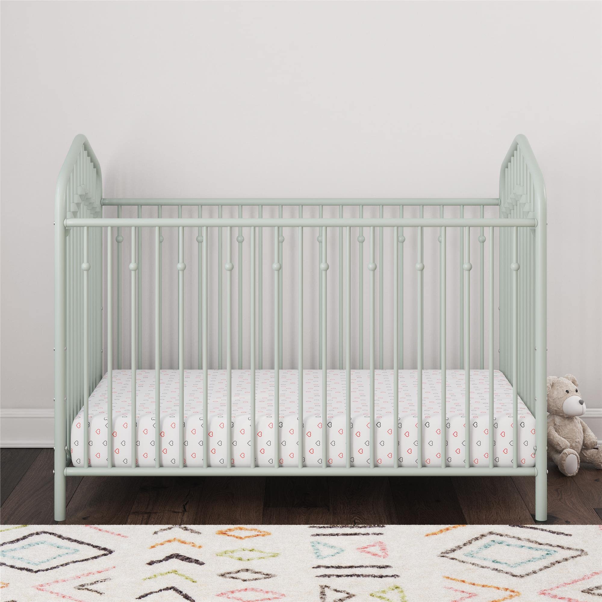 Novogratz Bushwick Metal Baby Crib with 3-Level Adjustable Mattress Height in Sage Green - Modern Nursery Essential for Newborns & Toddlers