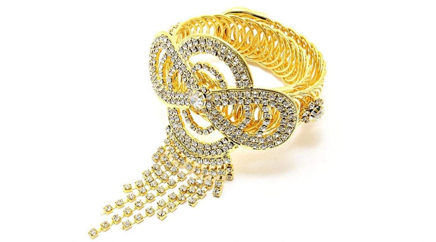 Trendy Rhinestone Bow Arm Cuff Bracelet Anklet for Women - Elegant Jewelry for Parties, Weddings & Date Nights | AZABRH006-GCL