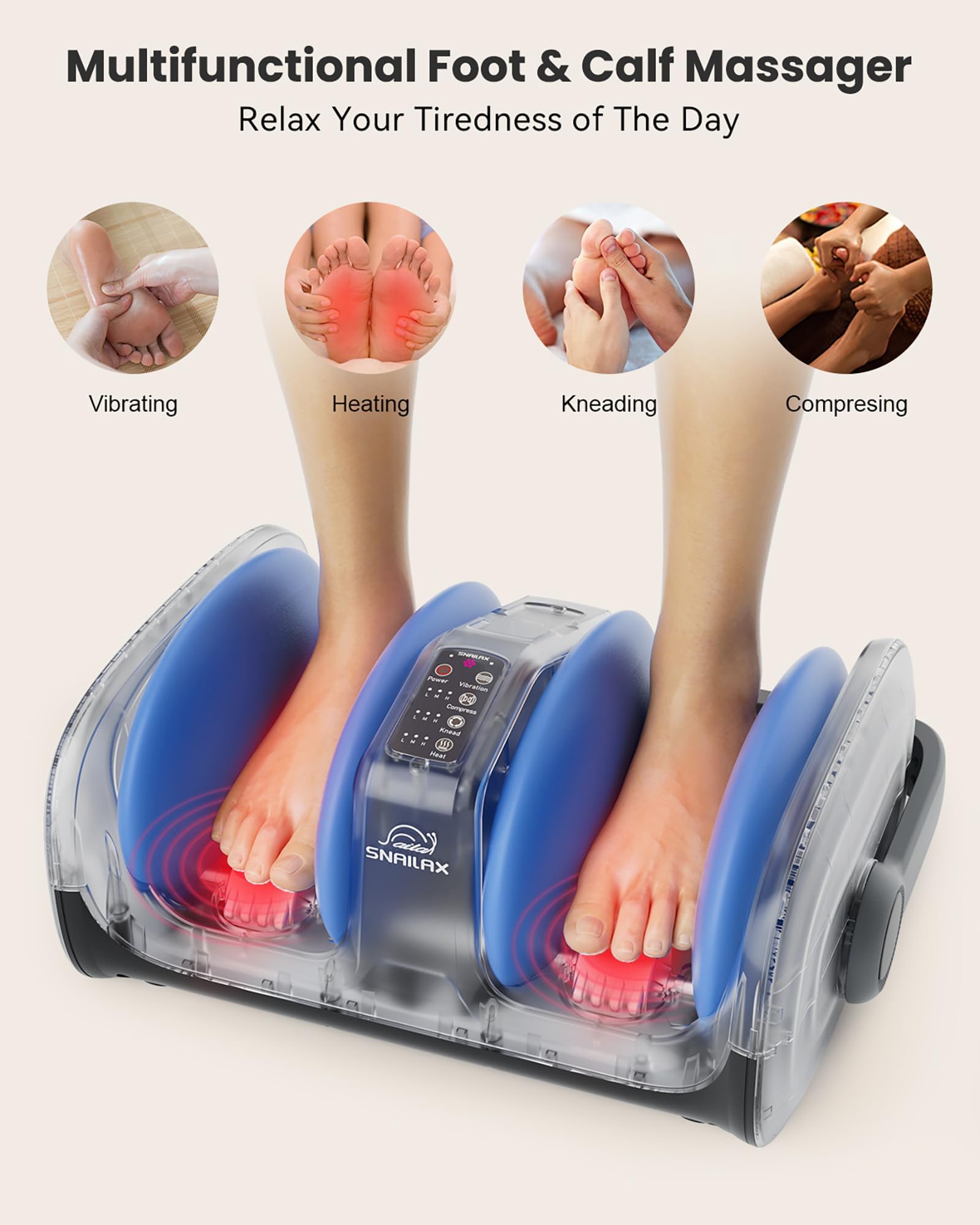 Snailax Shiatsu Foot Massager with Heat and Remote Control - Electric Foot Massager Machine for Men & Women, 3-Level Kneading, Vibration & Compression - Fits Shoe Size up to 13 - Perfect for Home Relaxation, Office Stress Relief & Gift Giving