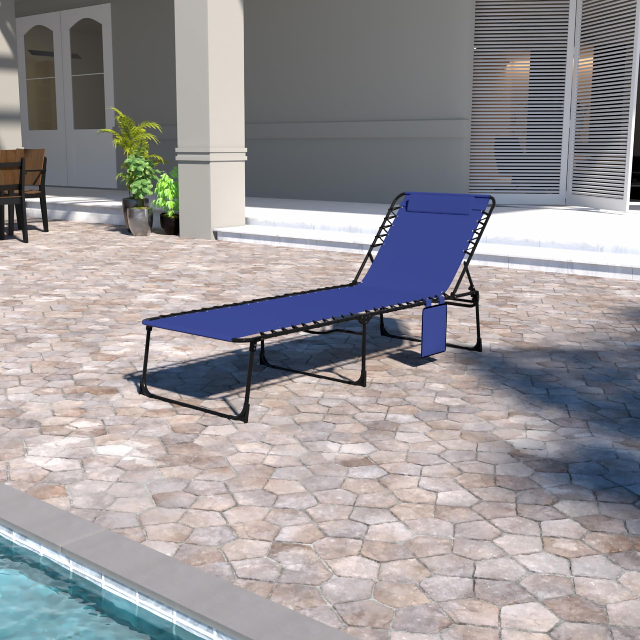VEIKOU 5-Position Adjustable Chaise Lounge Chair - Upgraded Folding Outdoor Sun Lounger for Patio, Poolside, Beach & Backyard - Perfect for Sunbathing, Relaxing & Outdoor Lounging - Blue Reclining Chair