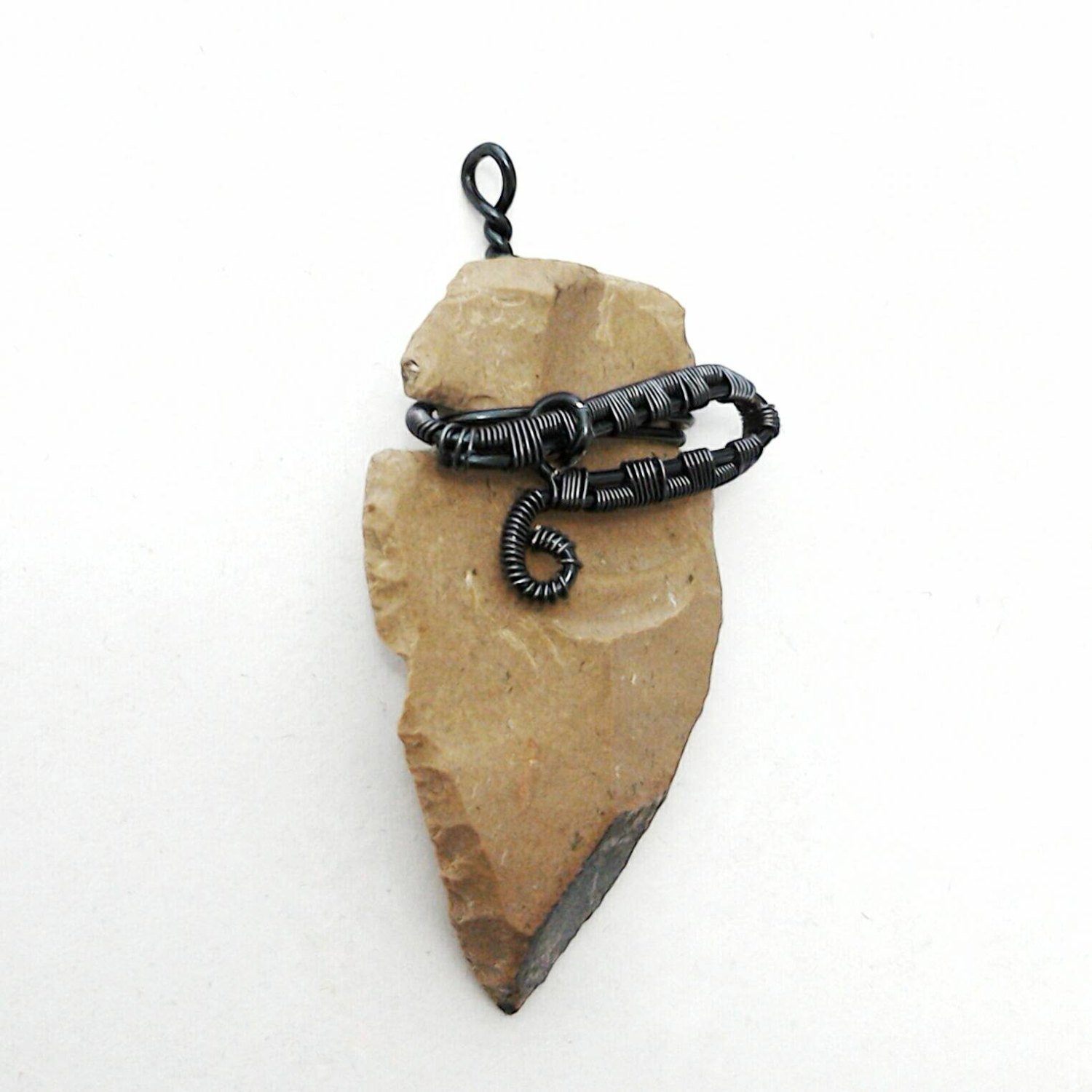 Authentic Flint Arrowhead Pendant Necklace - Handmade Dark Blue Wire Wrap Jewelry for Men & Women | Perfect for Outdoor Enthusiasts, Nature Lovers & Boho Fashion