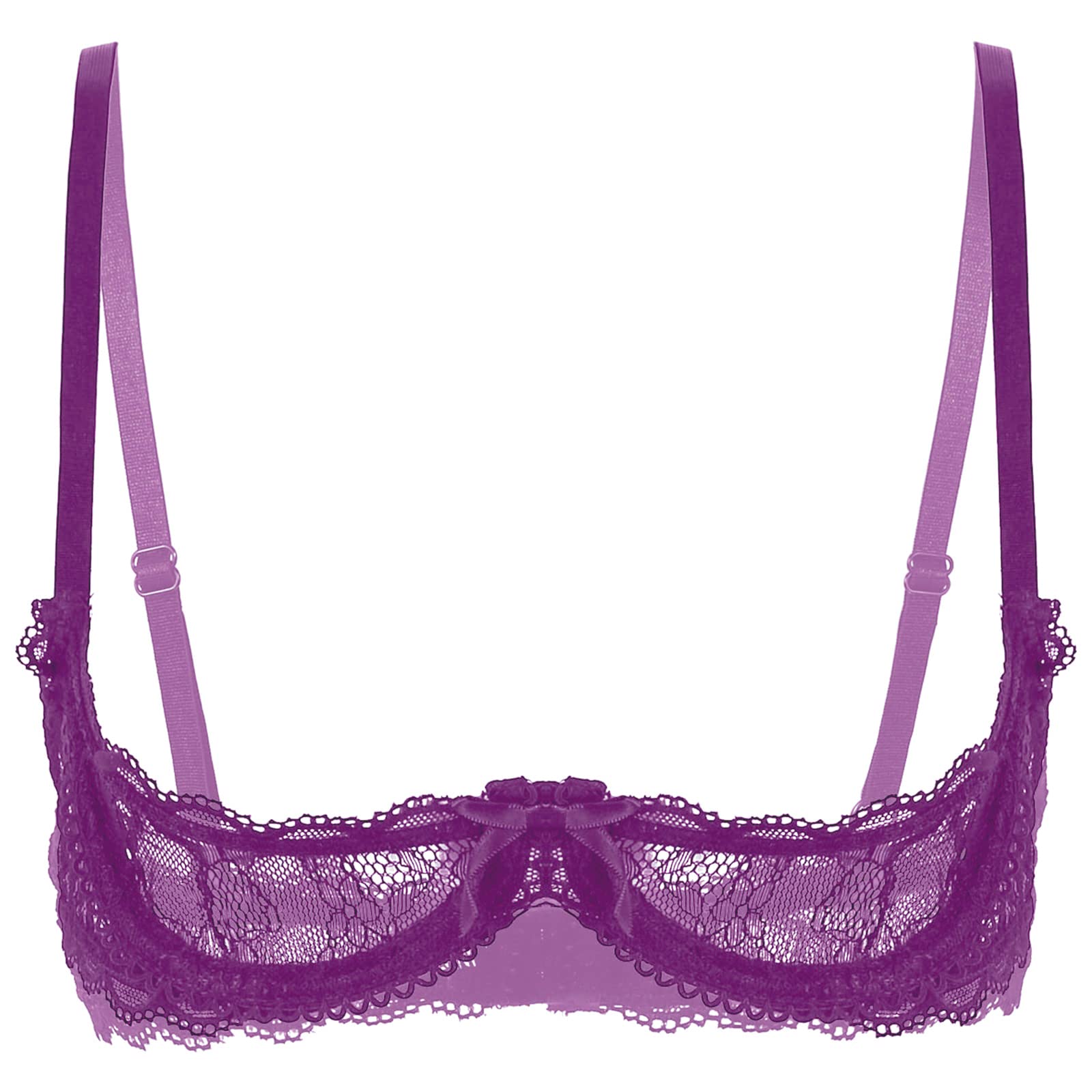 Women's Mesh Sheer Lace Bralette Push Up Bra - 1/4 Cup Underwire Shelf Bra Top for Everyday Wear & Layering