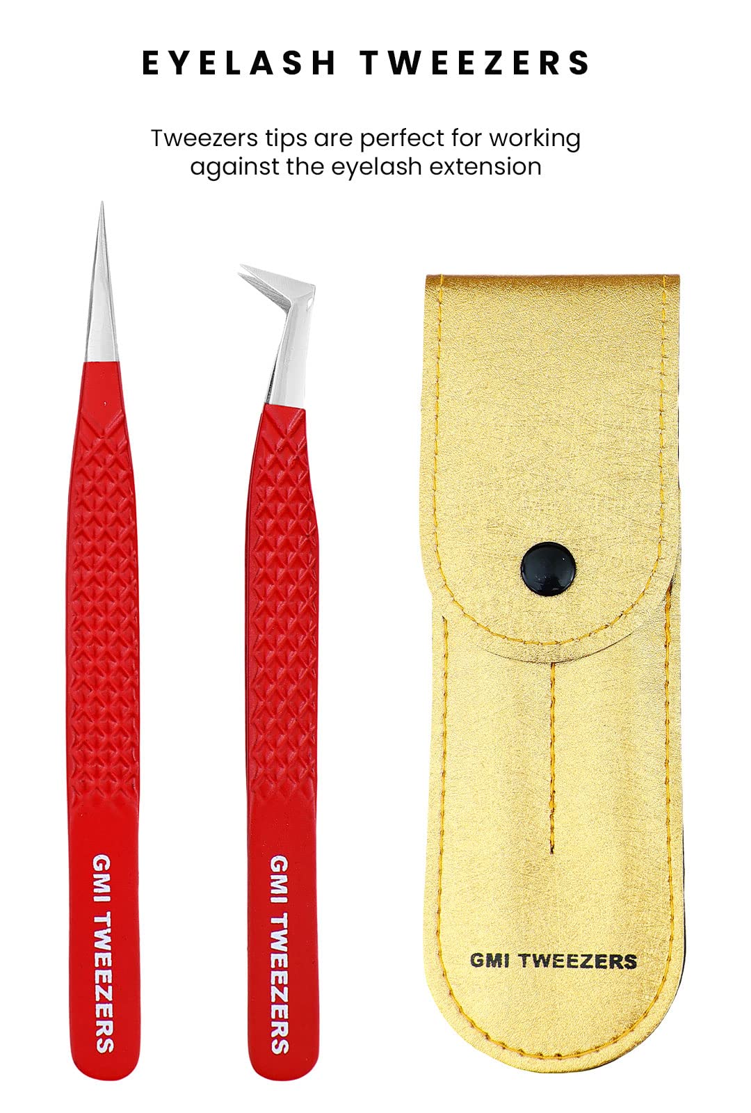 Professional Eyelash Extension Tweezers - Stainless Steel Lash Tweezers with Fiber Tip (2-Pack) - Perfect for Salon & Home Use - Red