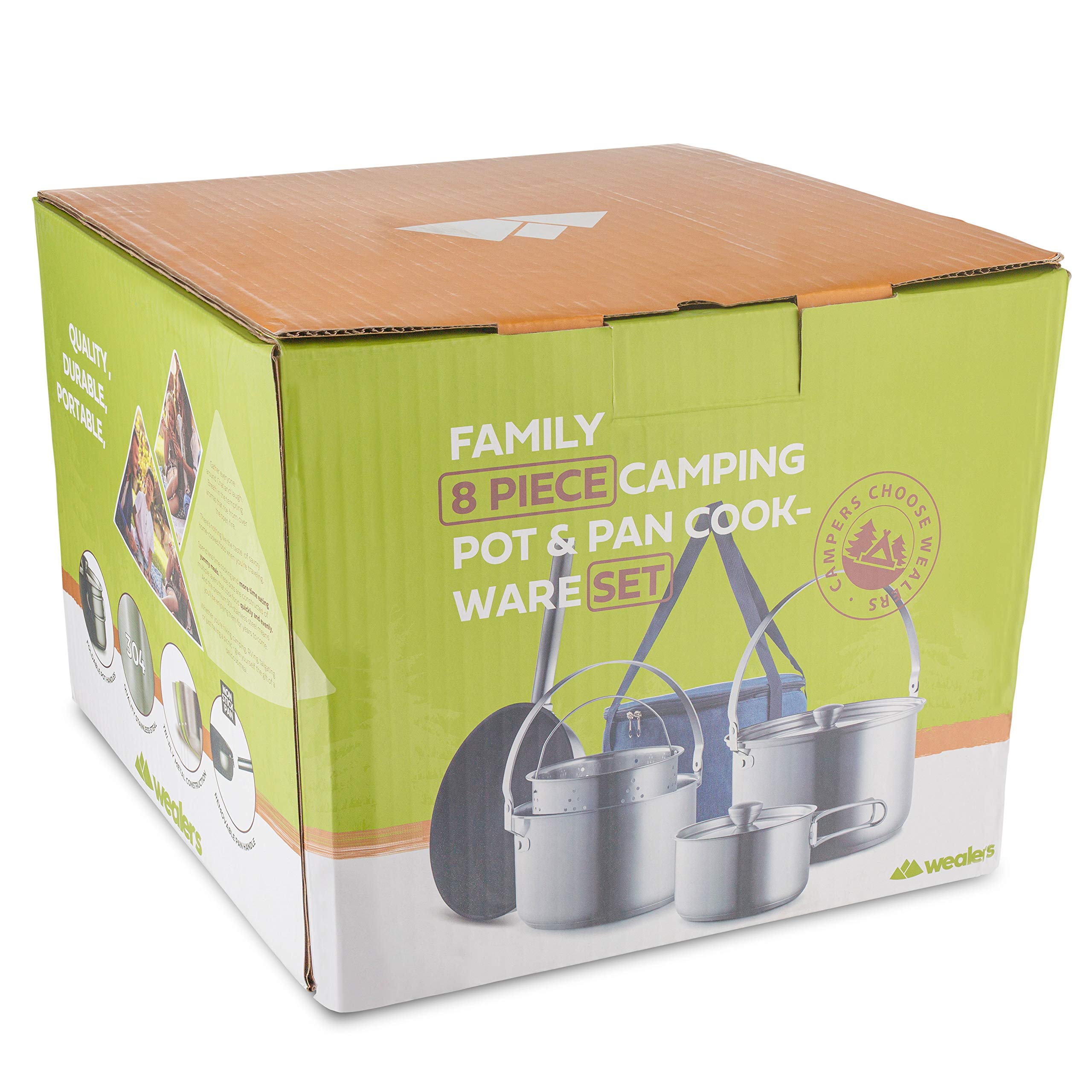 Premium 8-Piece Camping Cookware Set - 304 Stainless Steel Pots & Pans for Open Fire Cooking | Compact Outdoor Cooking Kit with Frying Pan, Steamer & Travel Tote Bag | Perfect for Camping, Hiking, RV Trips & Family Outdoor Adventures