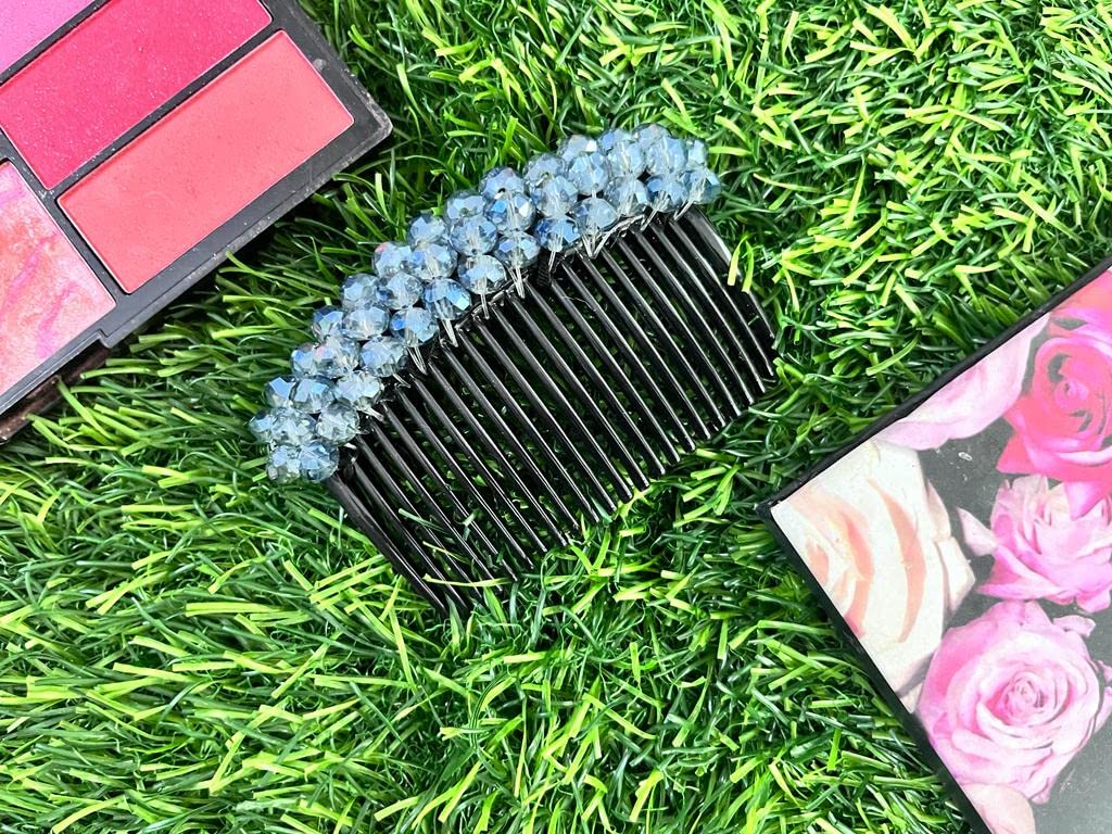 Elegant Floral Hair Clips for Women - Crystal Bridal Hair Accessories, Barrettes & Slide Combs for Girls (Greyish Blue) | Perfect for Weddings, Parties & Everyday Style