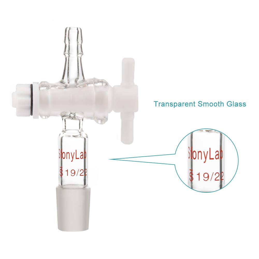 StonyLab Vacuum Flow Control Adapter with PTFE Stopcock - 19/22 Joint & Straight Hose Connector for Laboratory Equipment | Perfect for Distillation, Filtration & Chemical Transfer Processes