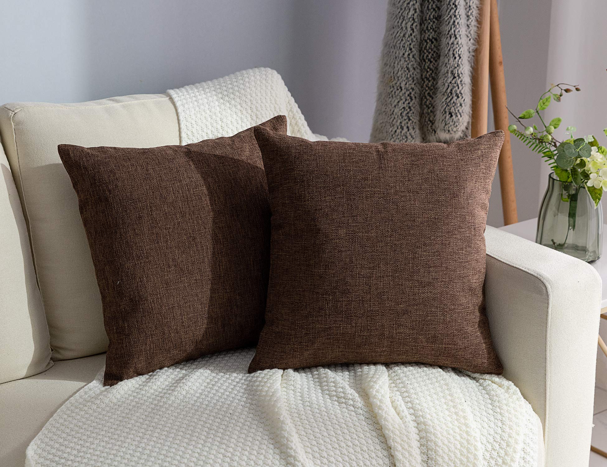 Stellhome 20x20 Inch Square Linen Throw Pillow Covers - Farmhouse Style Decorative Burlap Cushion Covers for Bedroom, Living Room, Sofa (Pack of 2, Brown) - Perfect for Fall Decor & Cozy Home Accents