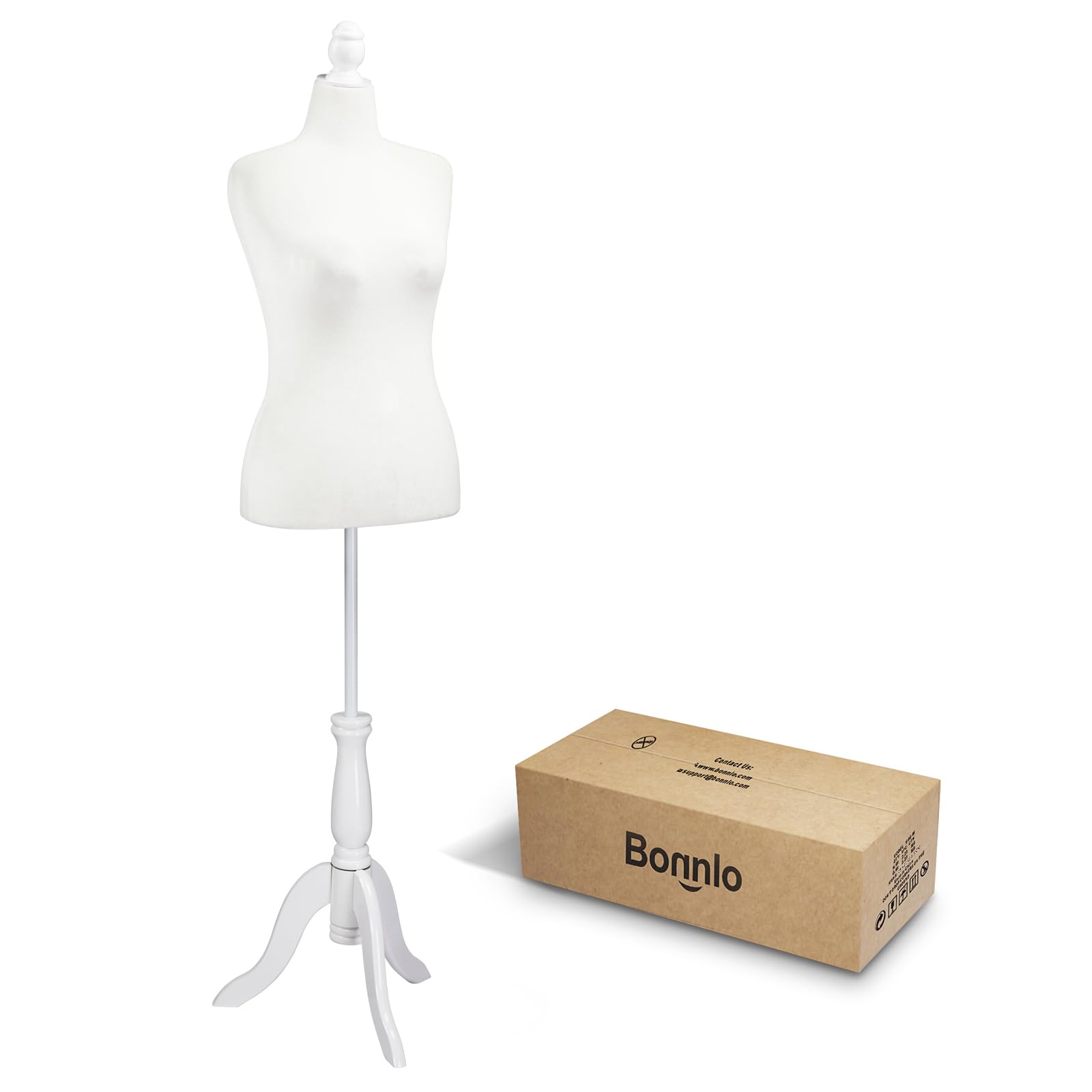 Bonnlo Adjustable Female Dress Form Mannequin with Wooden Tripod Base - Pinnable Body Torso for Sewing & Design (White, Size 14-16) | Perfect for Tailoring, Fashion Design & Display