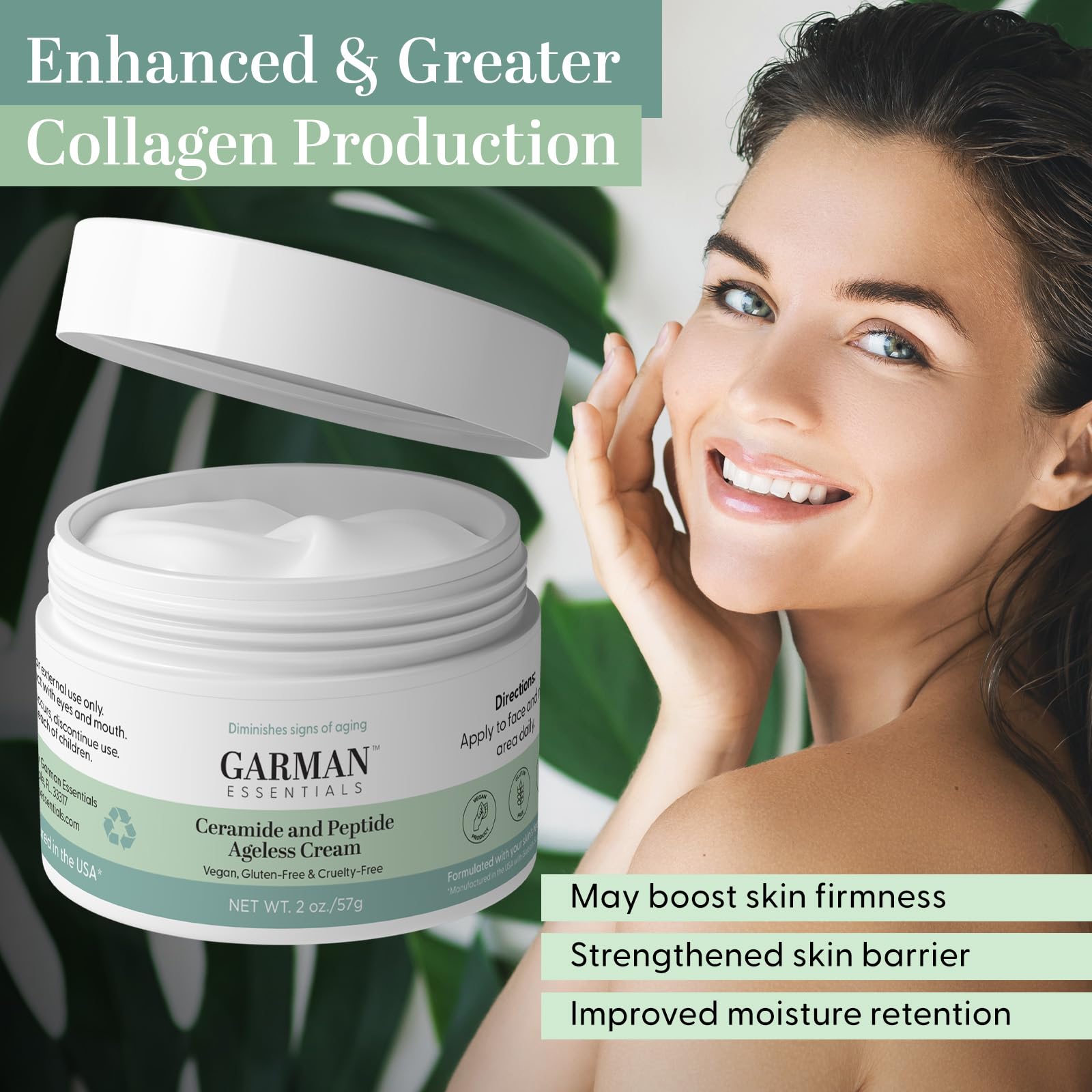 Ceramide & Peptide Anti-Aging Face Cream - Daily Moisturizer for Sensitive Skin | Vegan, Gluten-Free Skincare | Hydrates & Repairs Dry Skin | Perfect for Night Routine & Daily Use