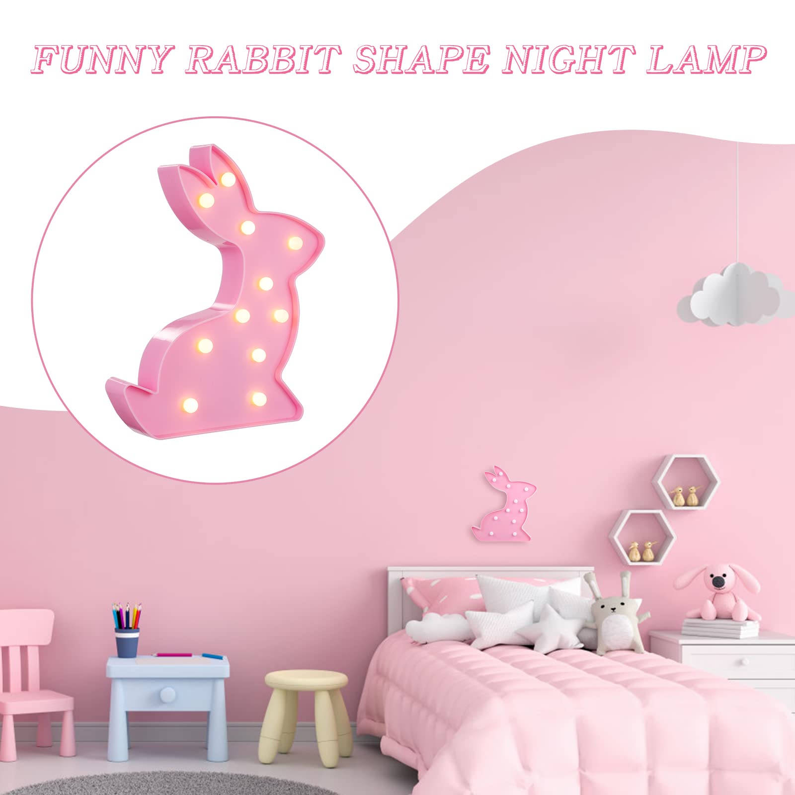 Cute Pink Bunny Neon Light - Easter Nursery Lamp & Night Light for Kids Room, Bedroom Decor - Perfect for Easter Party, Baby Shower, Girls Room & Home Decoration