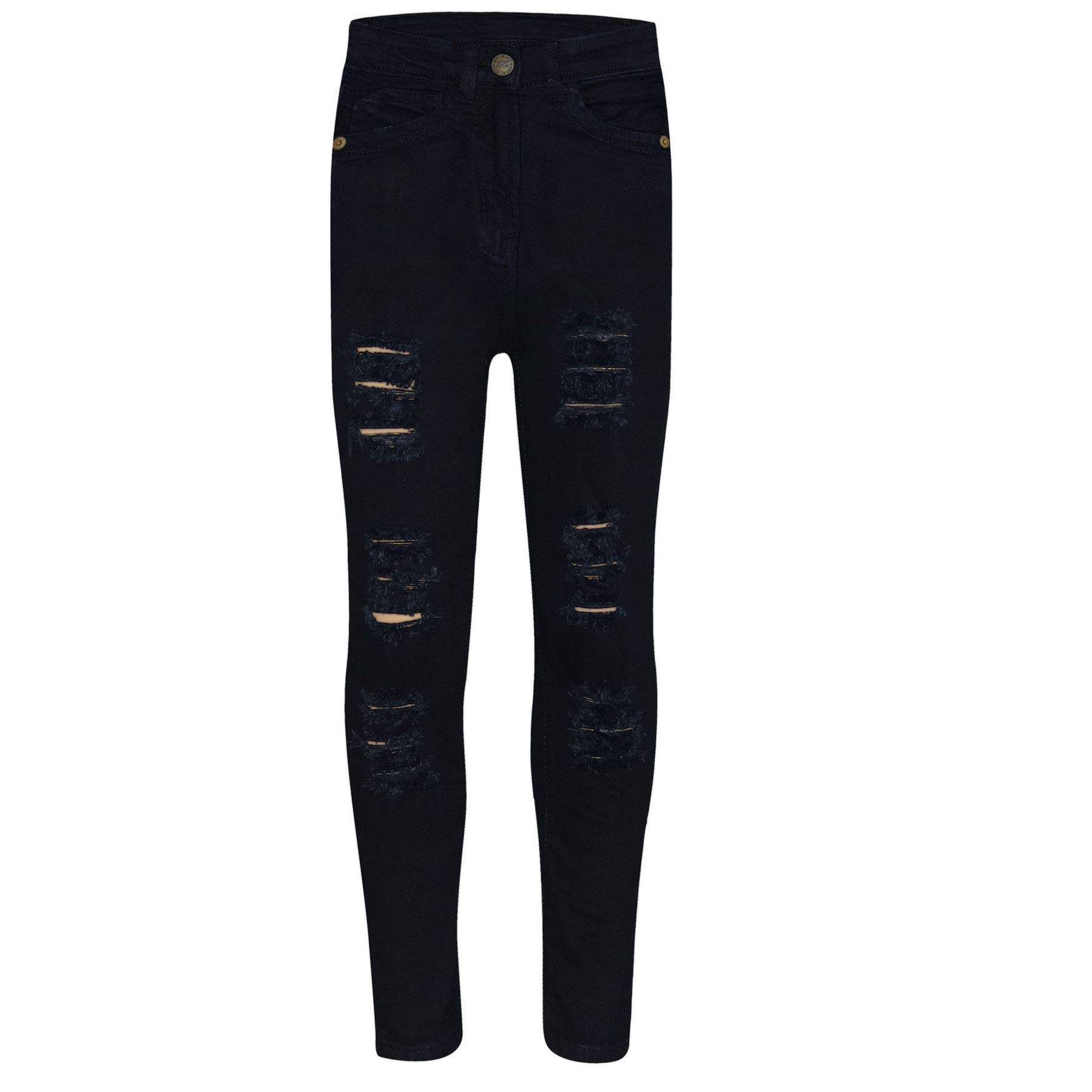 A2Z Girls Ripped Skinny Jeans for Kids - Stretch Denim Pants in Jet Black, Lightweight & Comfortable, Ages 3-14 Years - Perfect for School, Playdates & Casual Outings