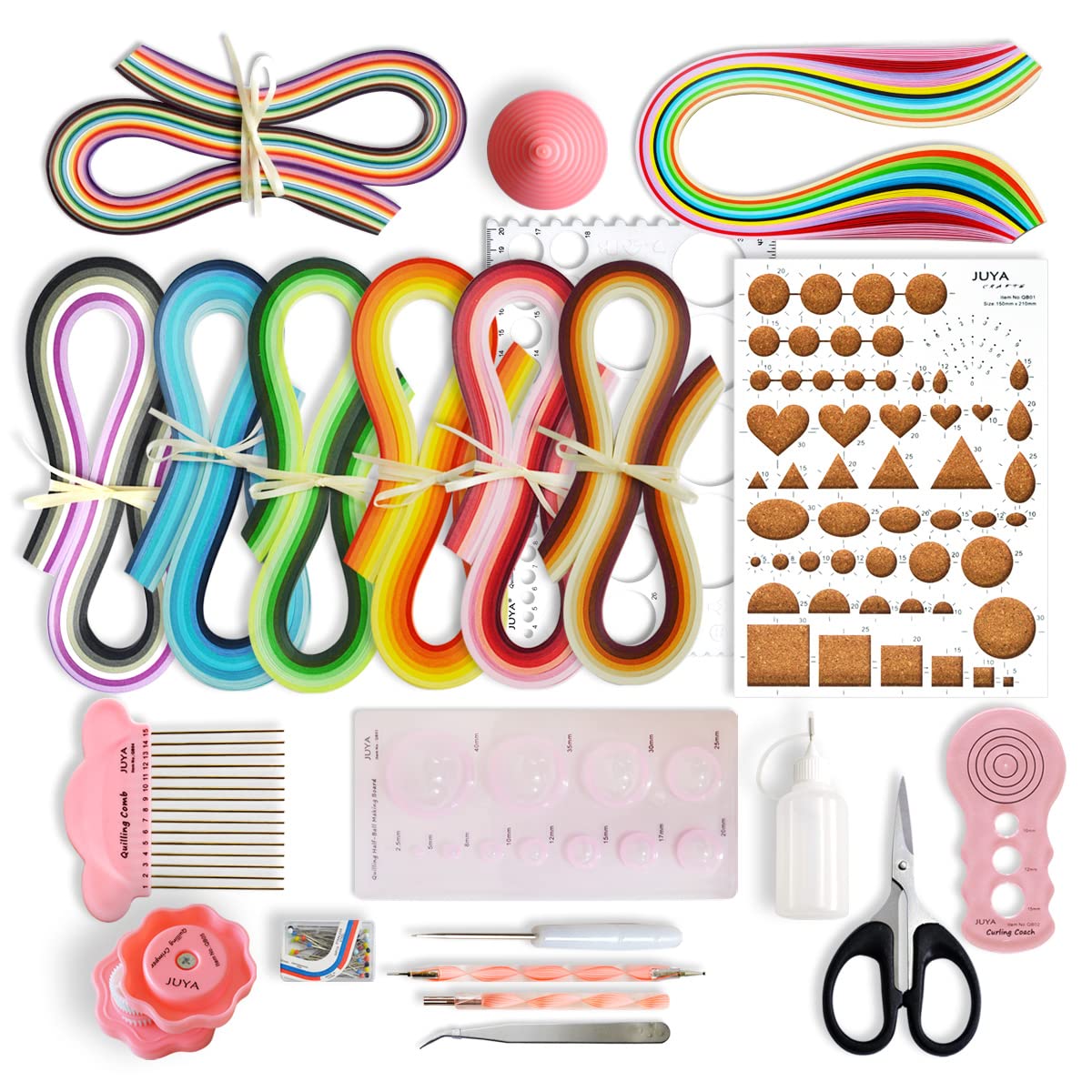 JUYA Paper Quilling Craft Kit - 960 Colorful Strips & 14 Essential Tools (3mm Width, Pink Tools with Glue Included) for DIY Greeting Cards, Scrapbooking, Home Decor & Art Projects