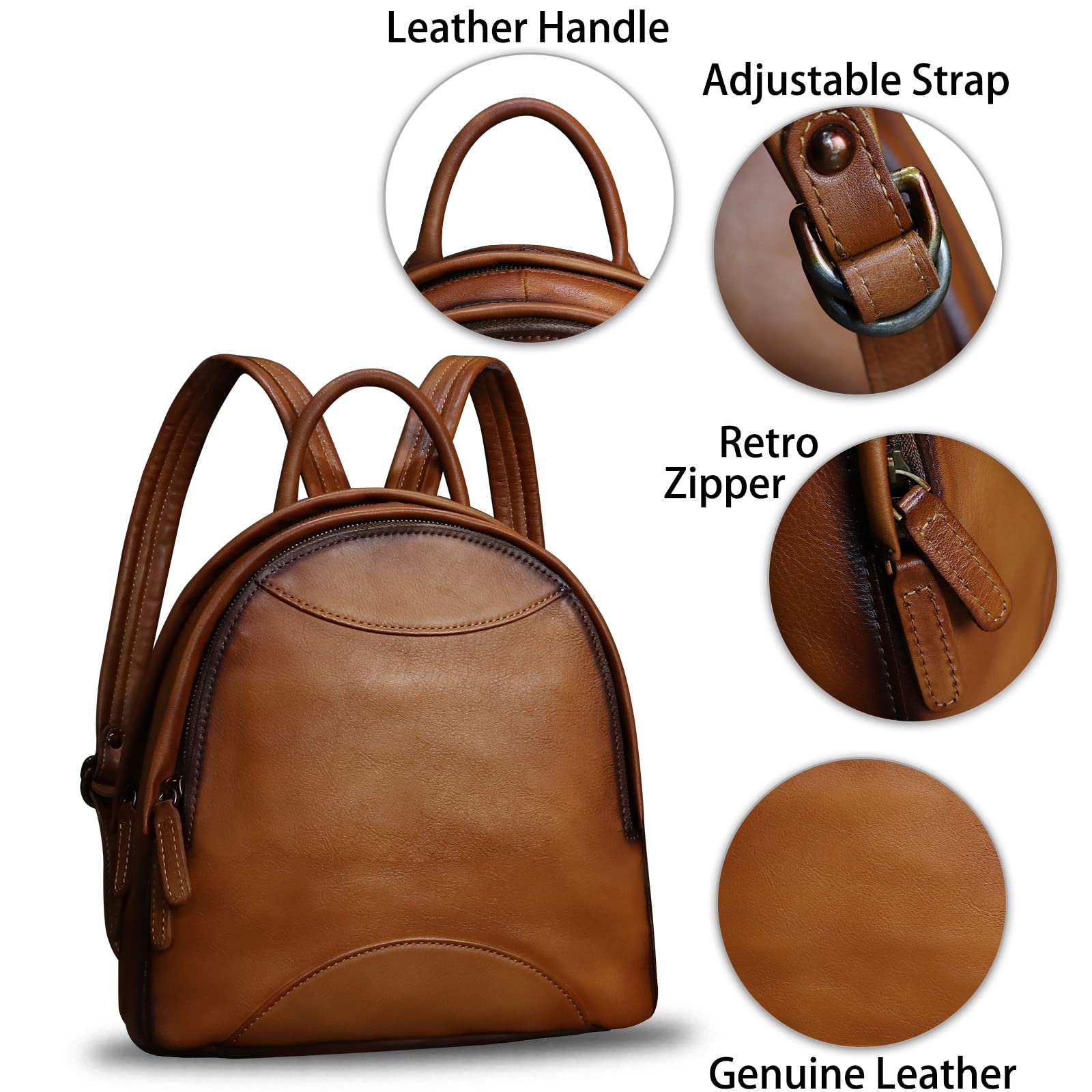 Genuine Leather Backpack Purse for Women - Retro Handmade Small Casual Rucksack Satchel Knapsack - Perfect for Work, Travel & Daily Use (Brown)