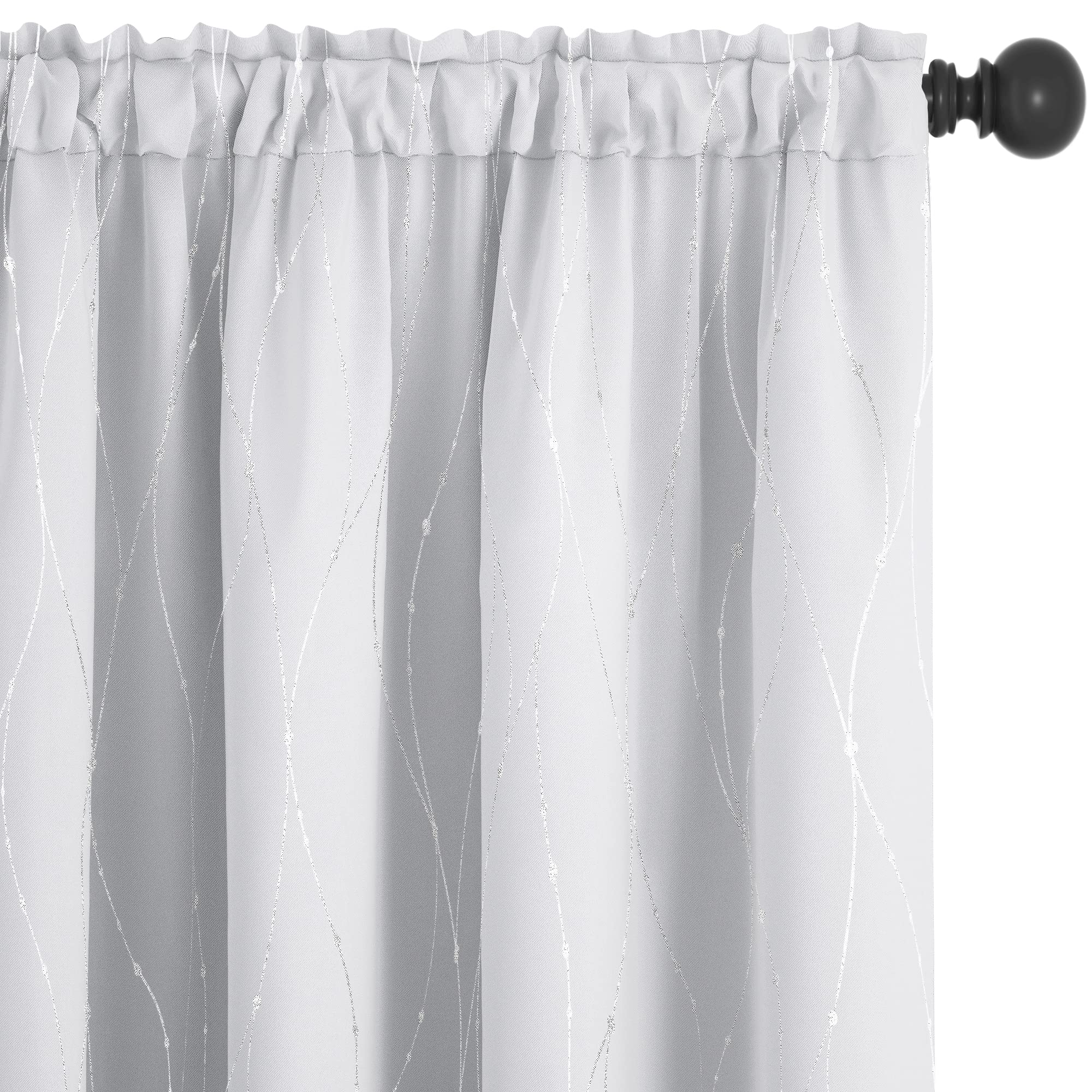 Deconovo Short Panel Curtains for Small Windows - Light Blocking Blackout Window Drapes with Rod Pocket, Wavy Line & Dot Pattern (52x54 Inches, Silver Grey, 2 Panels) - Perfect for Bedroom, Nursery, or Office Privacy & Sun Protection