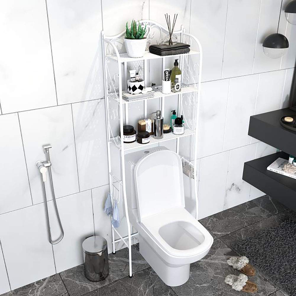3-Tier Over The Toilet Storage Shelf - Industrial Bathroom Organizer with 2 Hooks (160x55cm) - Space Saving Toilet Storage Rack for Bathroom, Laundry Room & Small Spaces