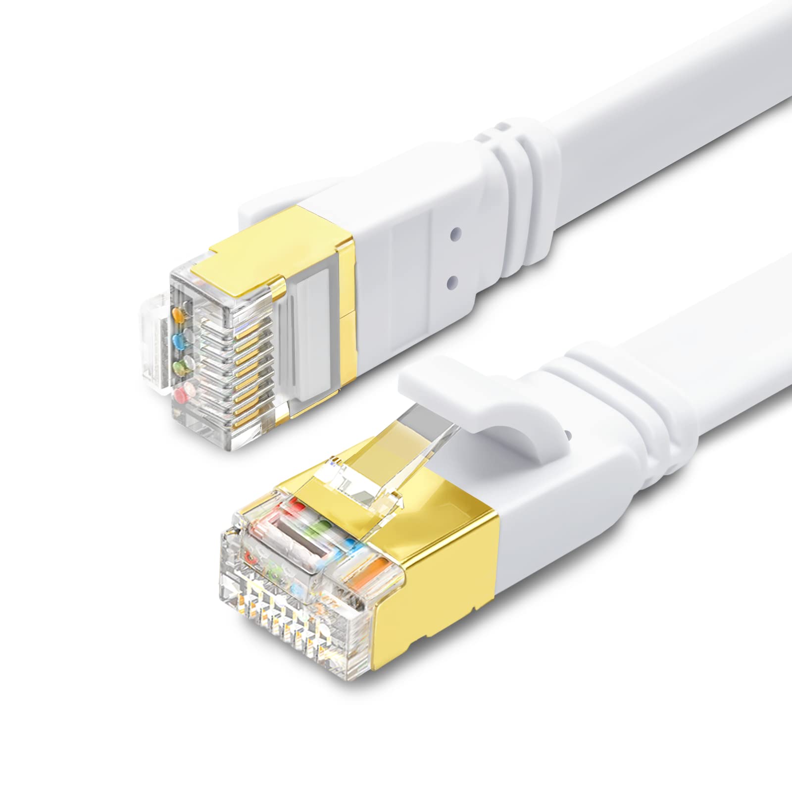Yauhody CAT8 Ethernet Cable 3ft 2 Pack - 40Gbps High Speed, 2000MHz SFTP Flat LAN Cable with Gold Plated RJ45 Connector - for Gaming, Streaming, Home Office & Server Setup (3ft/1m, White, 2 Pack)