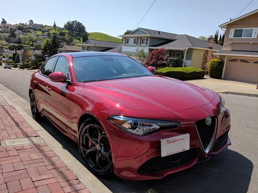 2017-2023 Alfa Romeo Giulia Front Bumper Tow Hook License Plate Mount Bracket - No Drill Installation for Custom Car Styling & Track Day Compliance