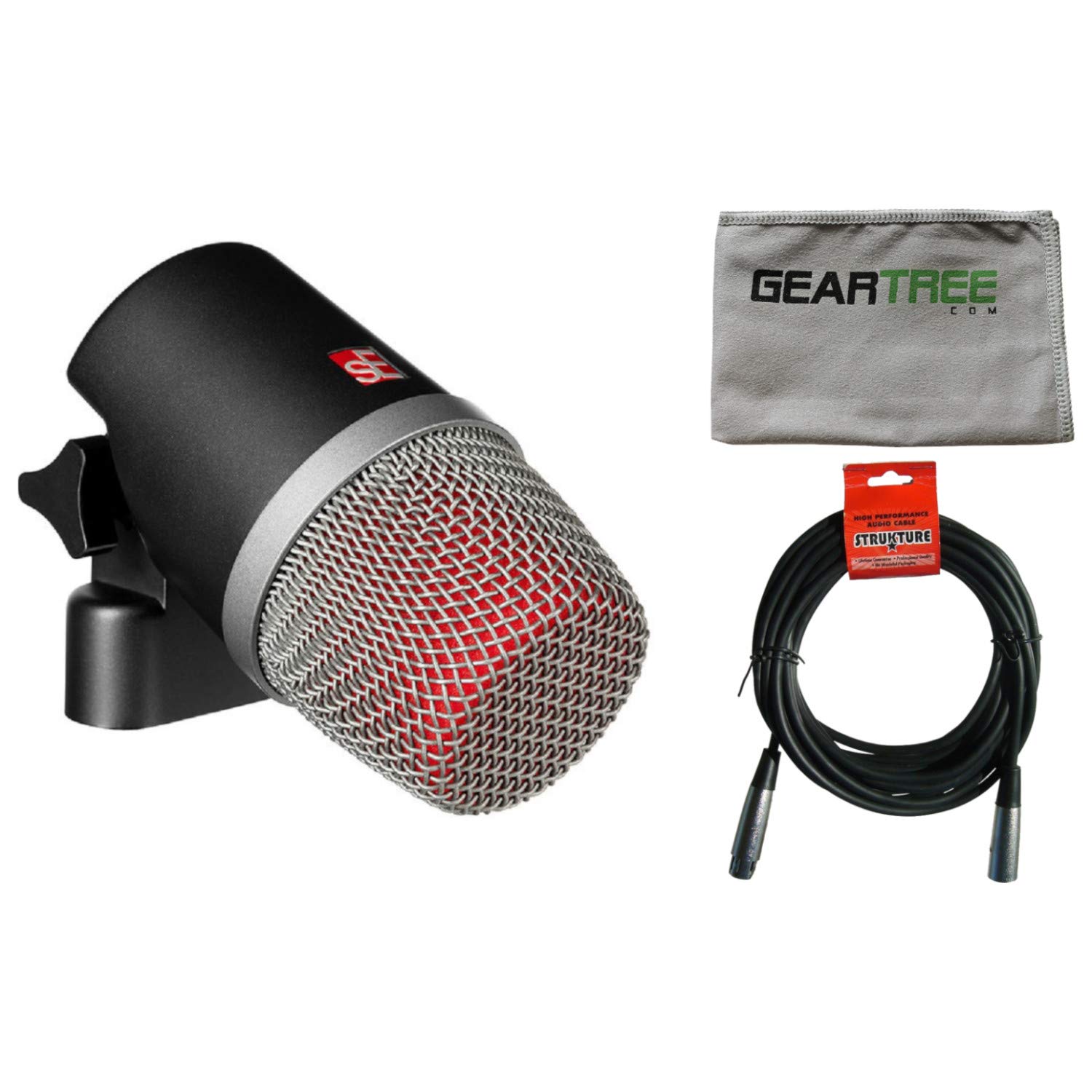 SE Electronics V Kick Professional Bass Drum Microphone with Geartree Cloth & Cable - Perfect for Live Performances, Studio Recording & Drum Kits