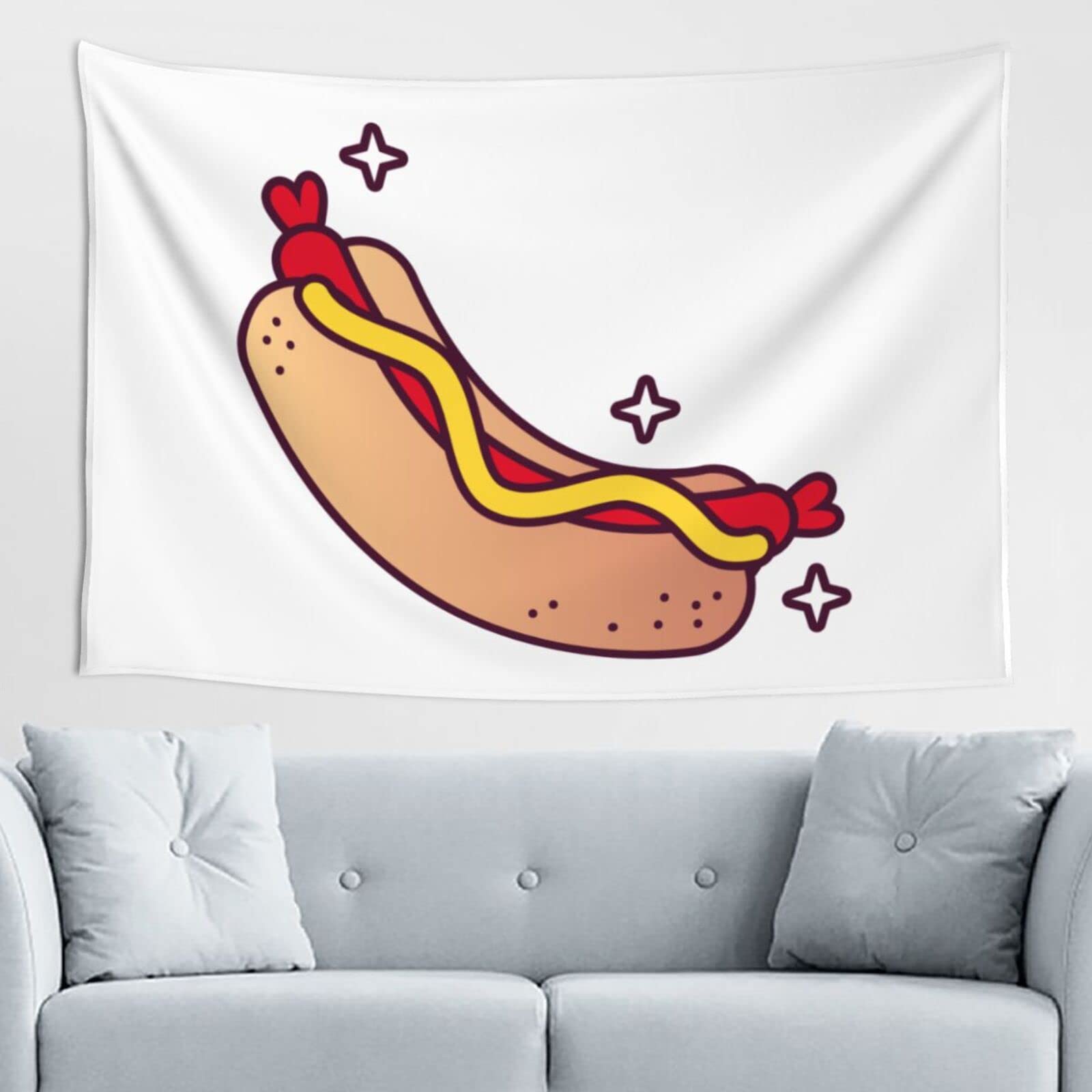 LIUSJ JUNST Delicious Hot Dogs Tapestry 60x40 Inch - Vibrant Wall Hanging Decor for Parties, Bedroom, Living Room & Dorm - Perfect for Hot Dog Lovers & Retro Kitchen Theme