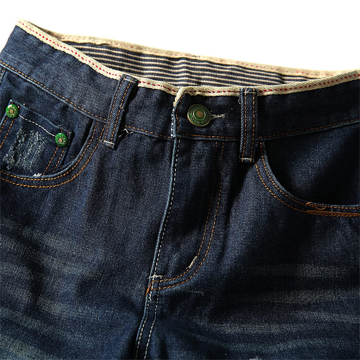 Men's Slim Fit Stretch Denim Shorts - Ripped Distressed Casual Jean Shorts with Straight Leg (Size 36, Dark Blue) | Perfect for Summer Outfits, Beach Wear & Street Style Fashion