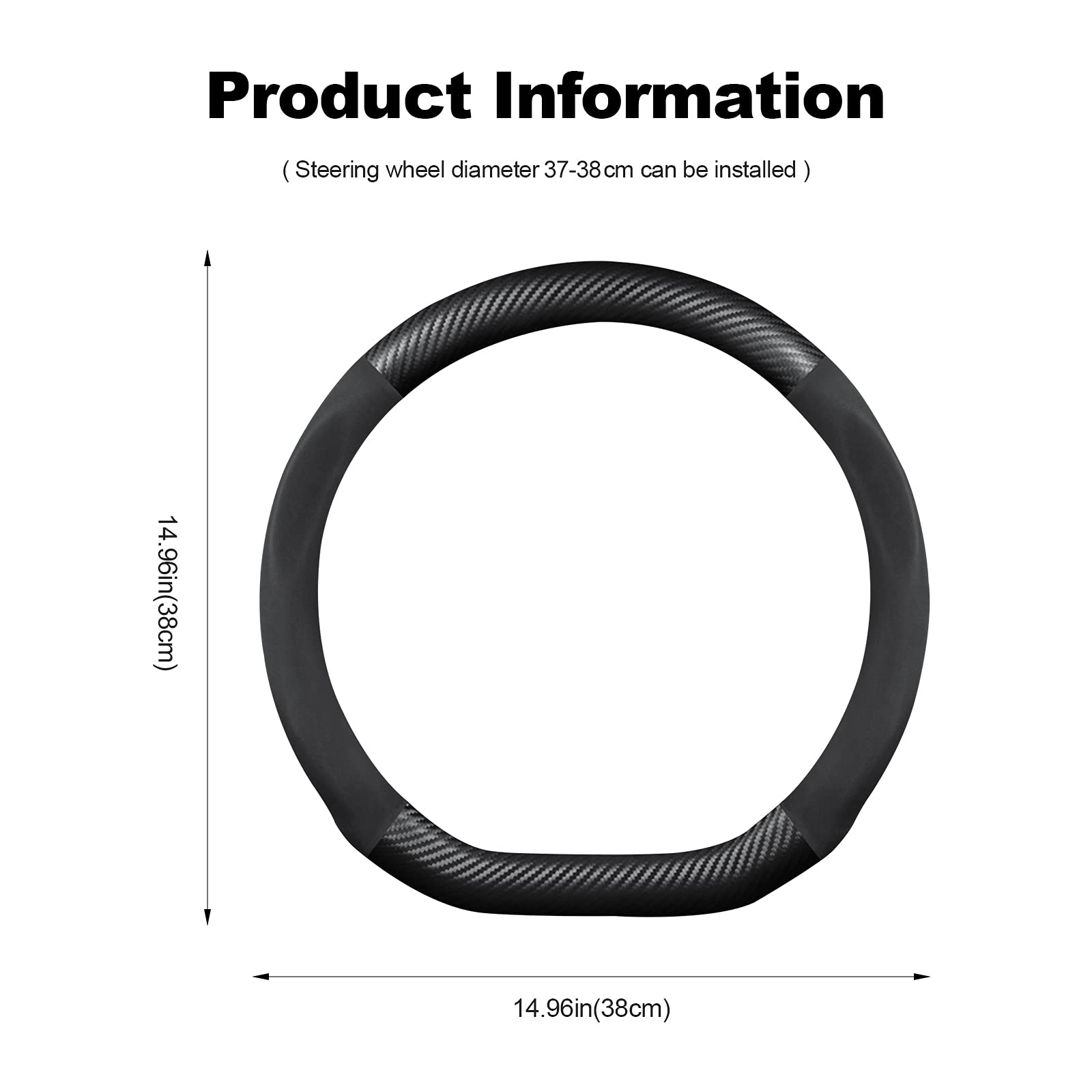 Premium D-Shaped Carbon Fiber & PU Leather Steering Wheel Cover - Anti-Slip, Breathable & Sweat Absorbent - Fits 15