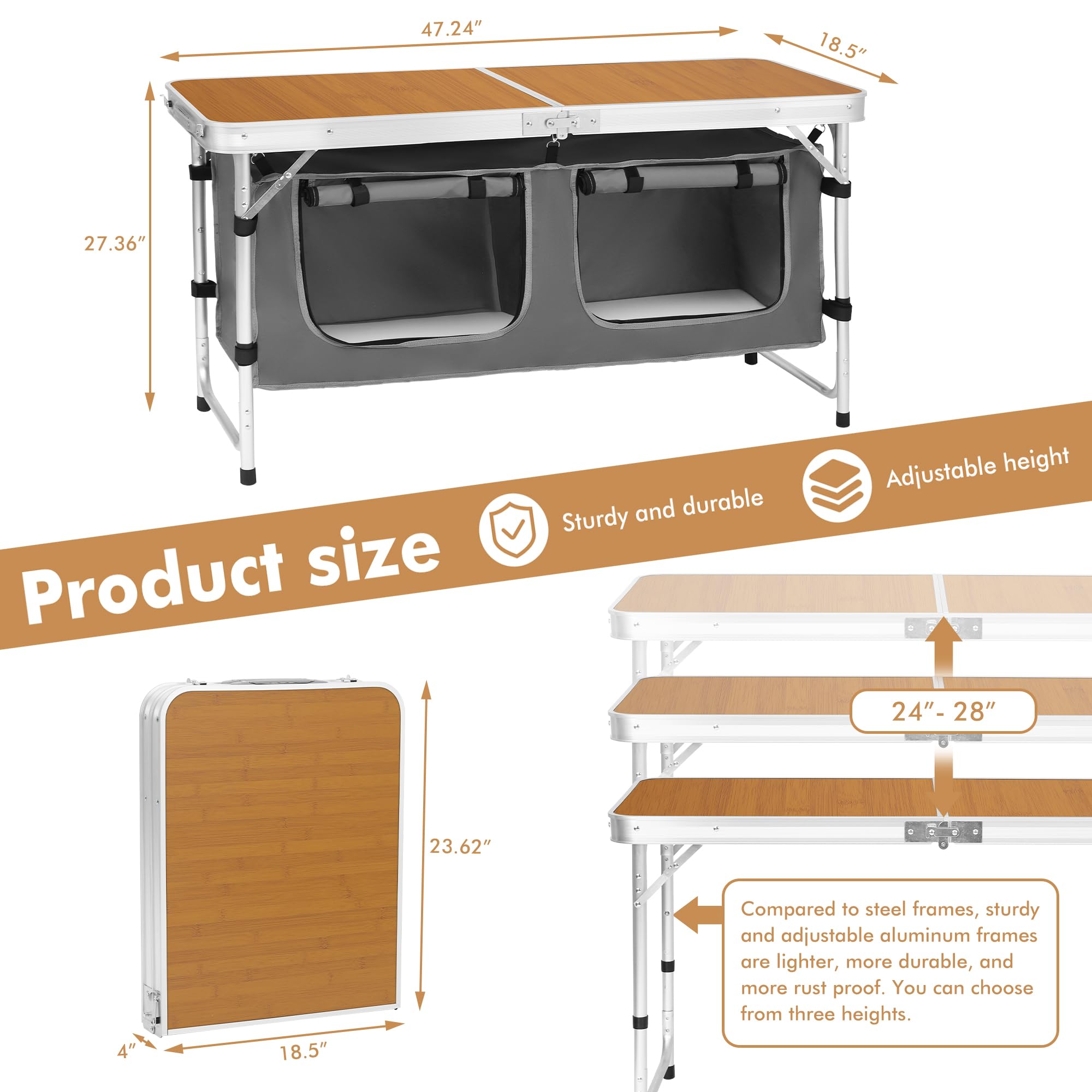Portable Folding Aluminum Camping Table with Adjustable Legs - Lightweight Outdoor Picnic Table for Beach, Backyard, BBQ, Party & Travel - Perfect for Camping, Tailgating, and Outdoor Adventures