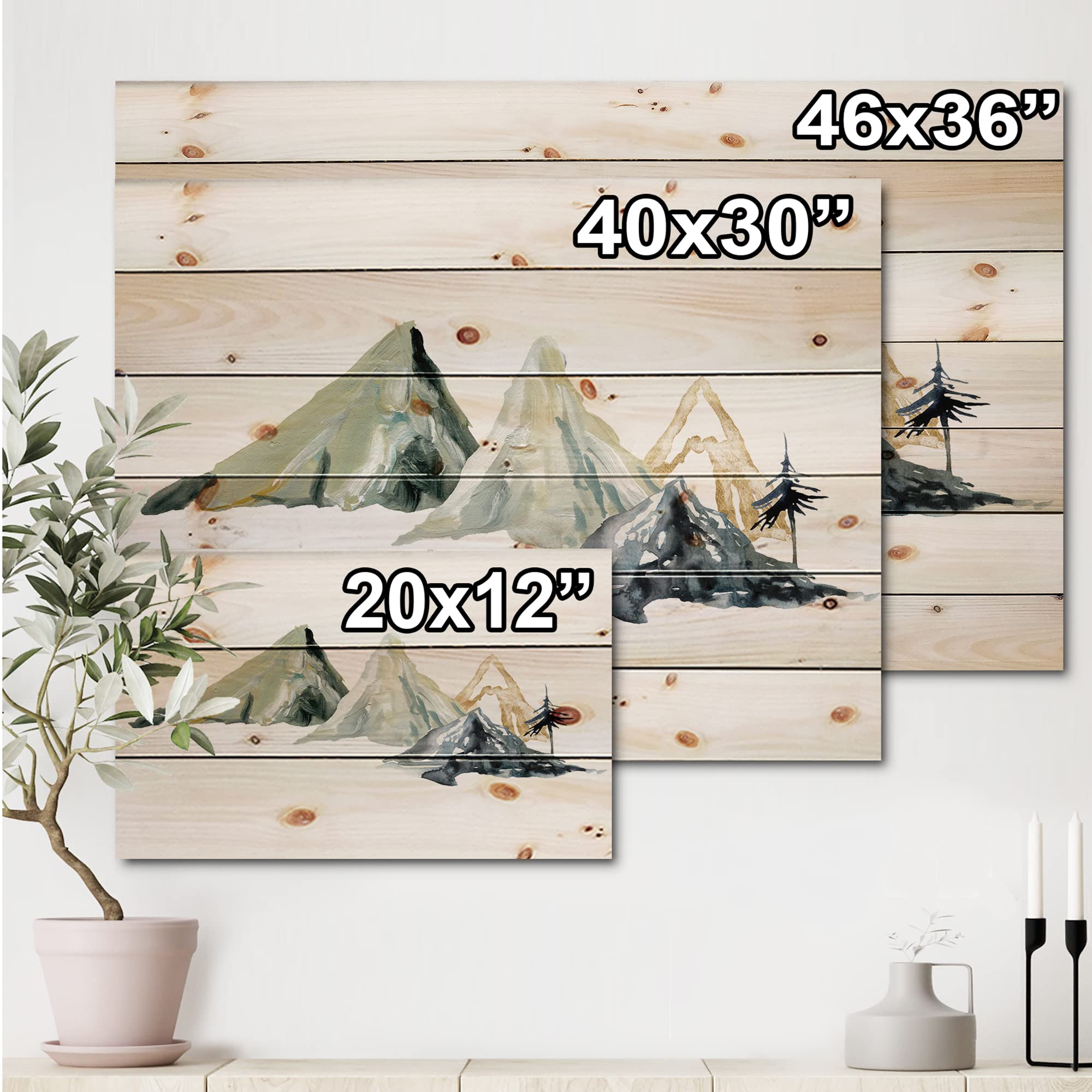Minimalist Dark Blue Mountain Wall Art - Modern Wood Decor for Living Room