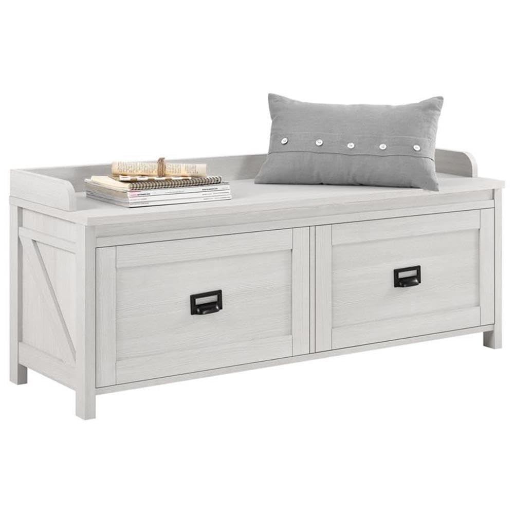 BOWERY HILL Farmhouse Style Entryway Storage Wooden Bench - Off White Shoe Bench for Hallway, Mudroom & Bedroom Organization