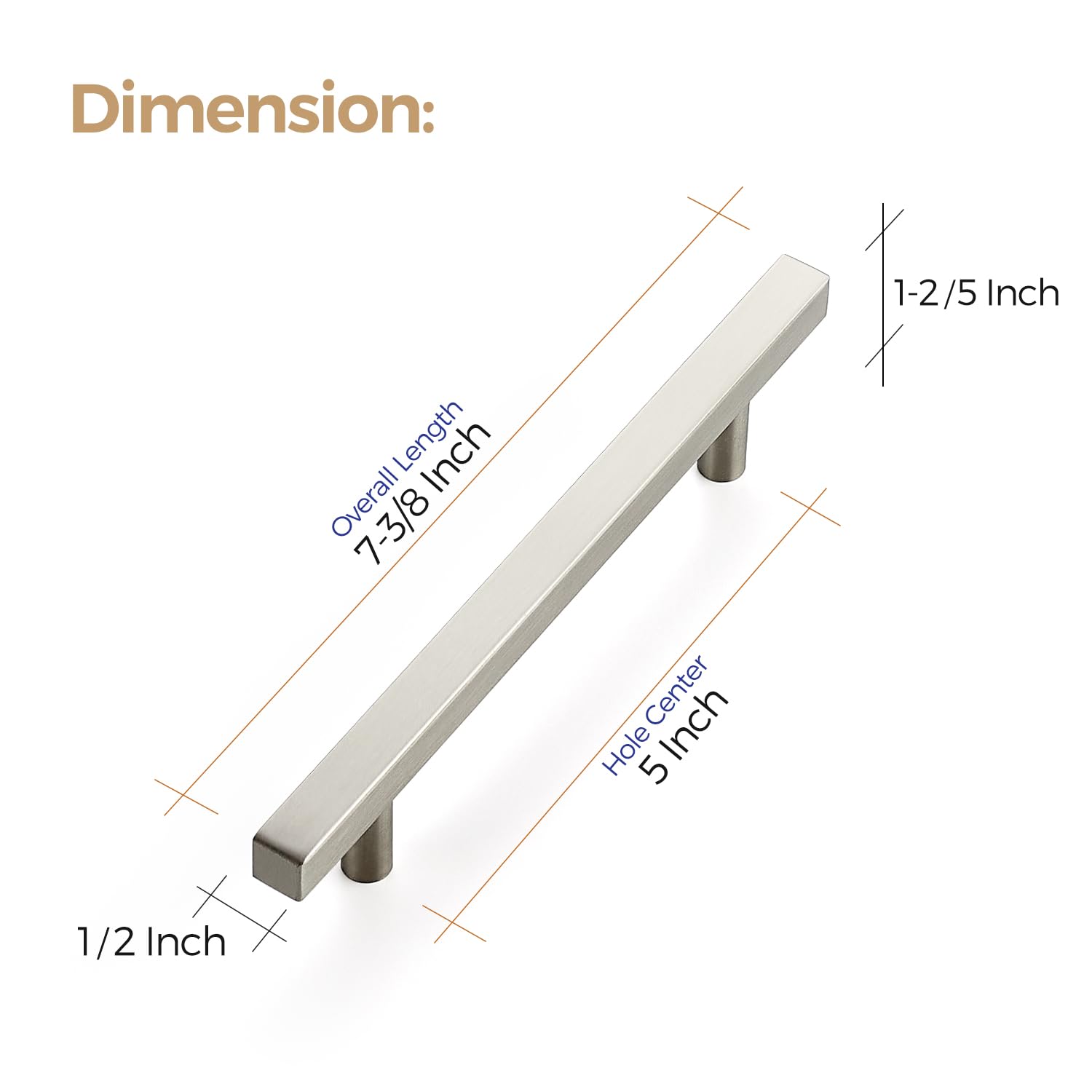 20 Pack 5 Inch Brushed Nickel Square Cabinet Pulls - Stainless Steel Kitchen Cabinet Handles & Drawer Pulls (7-3/8