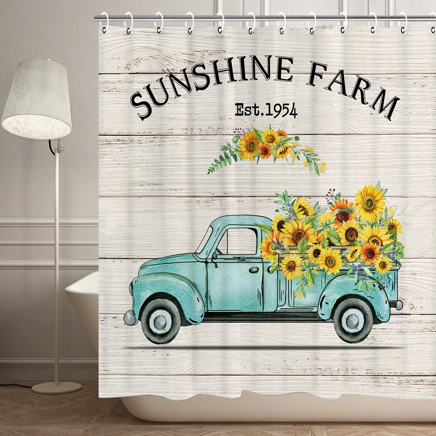 RosieLily Rustic Sunflower Shower Curtain Set - Farmhouse Bathroom Decor with 12 Hooks, 72x72 Inches - Perfect for Fall Season and Country Style Bathroom Makeover