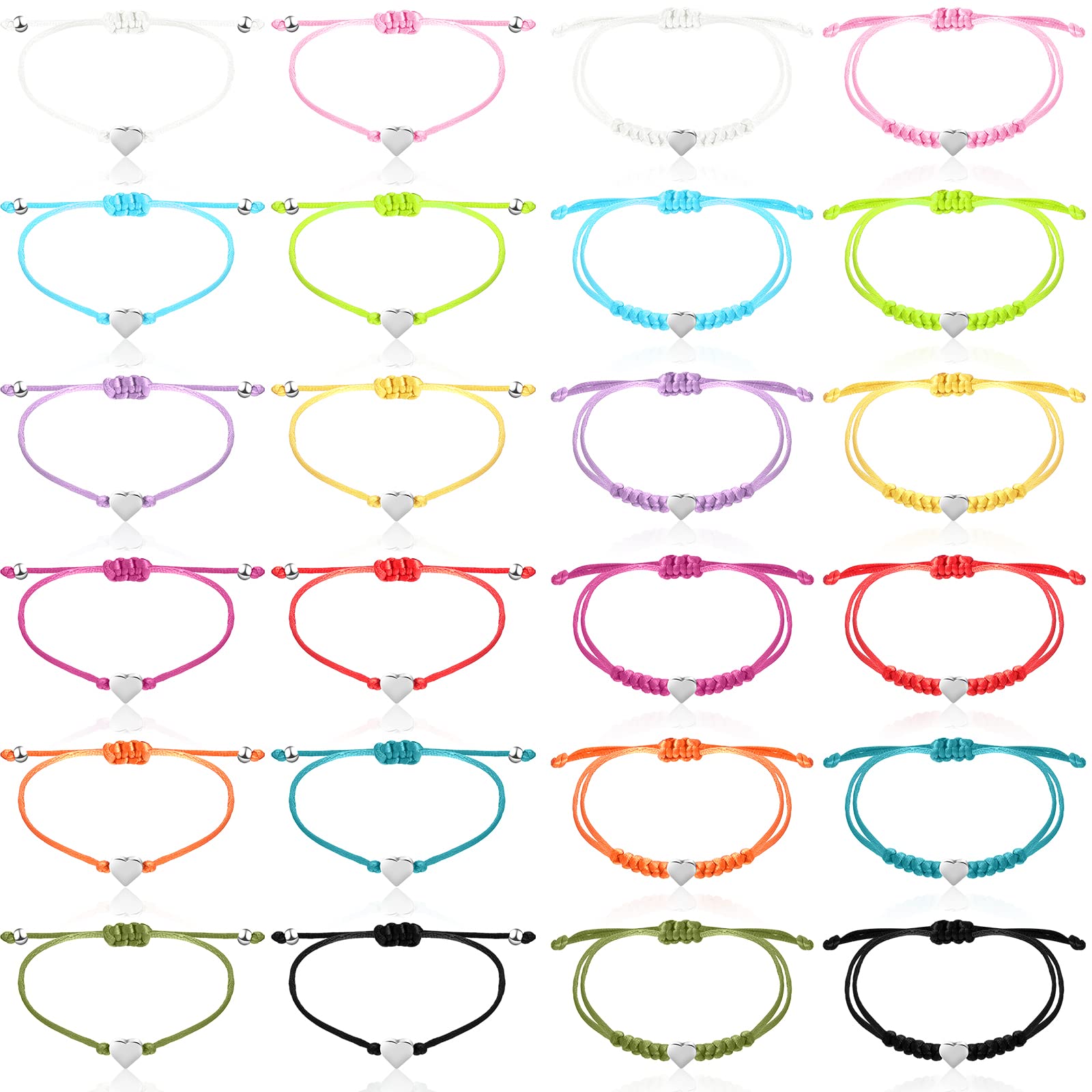 24 Pack Adjustable Braided Heart Friendship Bracelets for Women, Girls, Kids - Bestie Sister Couple Matching Wish Bracelets | Perfect for Birthday Gifts, Party Favors, BFF Jewelry and Everyday Wear