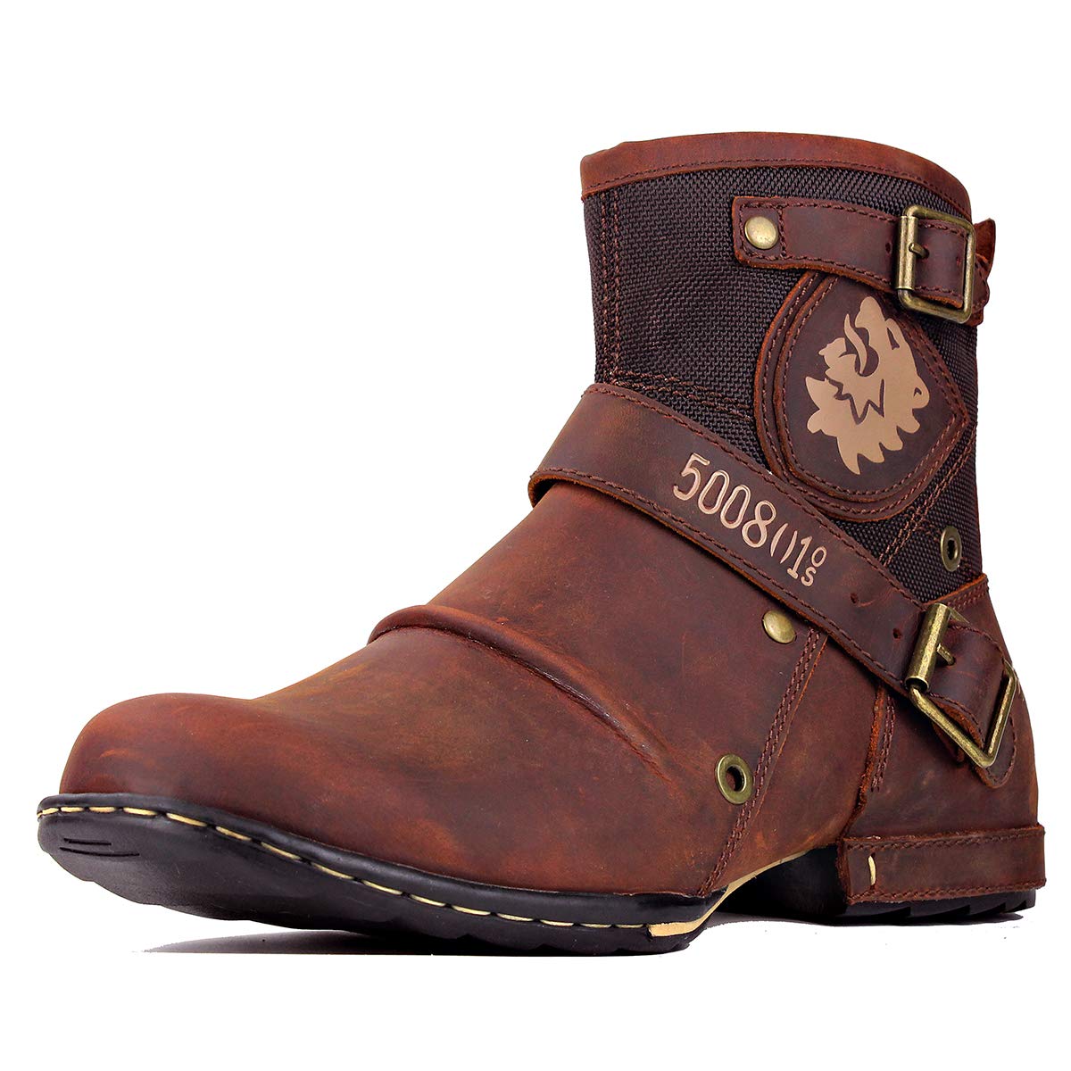 OSSTONE Men's Fashion Leather Chukka Boots - Zipper-Up Moto Boots Casual Shoes OS-5008-1-A | Perfect for Motorcycle Riding, Urban Streetwear & Everyday Wear
