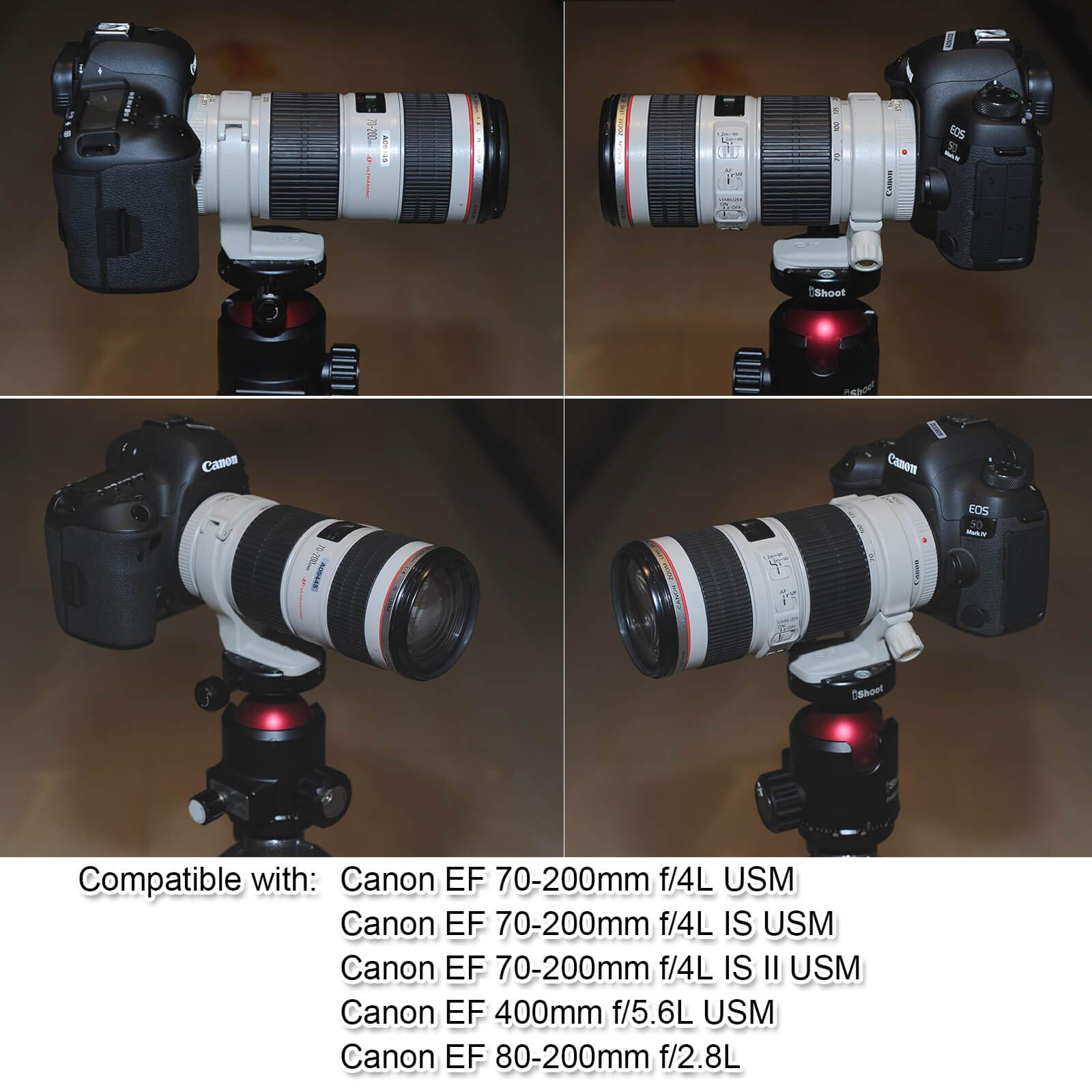 iShoot 65.5mm Tripod Mount Ring Lens Collar Support for Canon EF 70-200mm f/4L USM, 80-200mm f/2.8L & 400mm f/5.6L - Arca-Swiss Quick Release Plate Compatible with Tripod Ball Head - Perfect for Wildlife Photography, Sports Shooting & Travel Videography