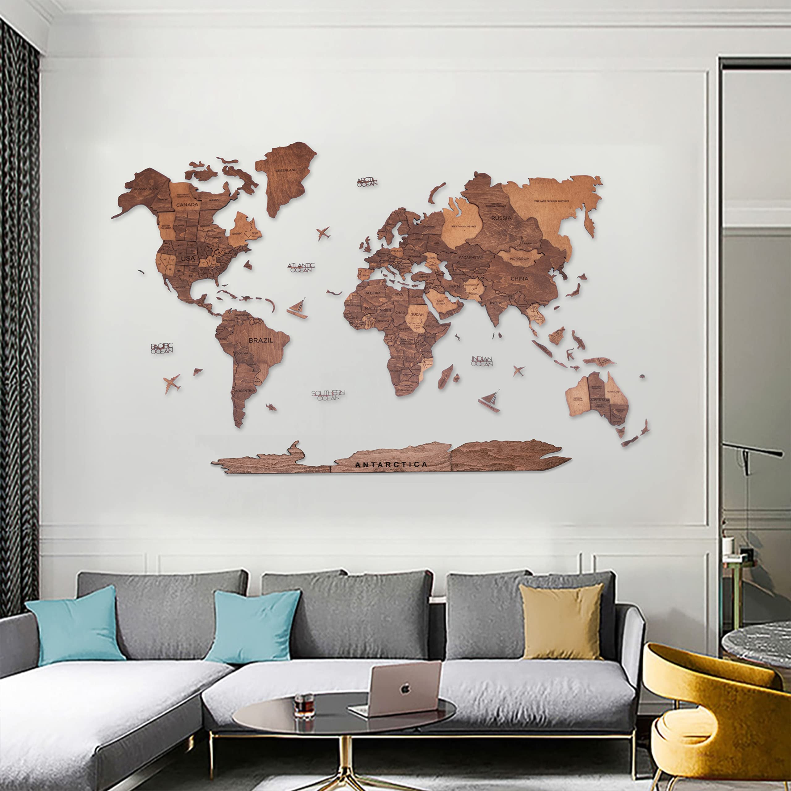 3D Wooden World Map Wall Art - Large Oak Wood Home Decor for Living Room, Office, Bedroom | Unique Travel Gift & Stylish 3D Wall Decor for Home & Office Spaces