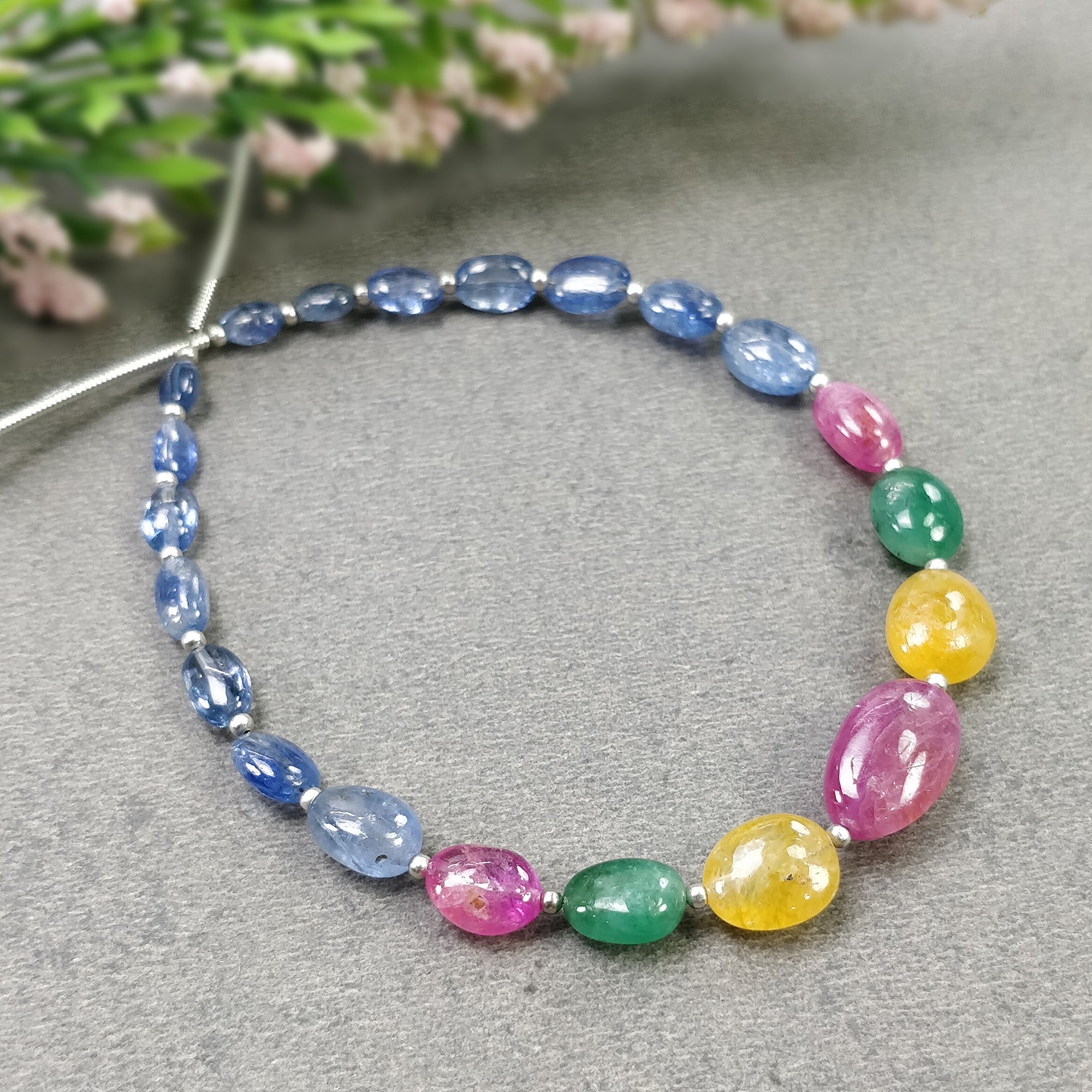 Natural Untreated Burmese Pink Blue & Yellow Sapphire Emerald Loose Beads - 41.00cts Oval Plain Nuggets (5*4mm to 13*8.5mm) for Jewelry Making, DIY Crafts & Gemstone Collection