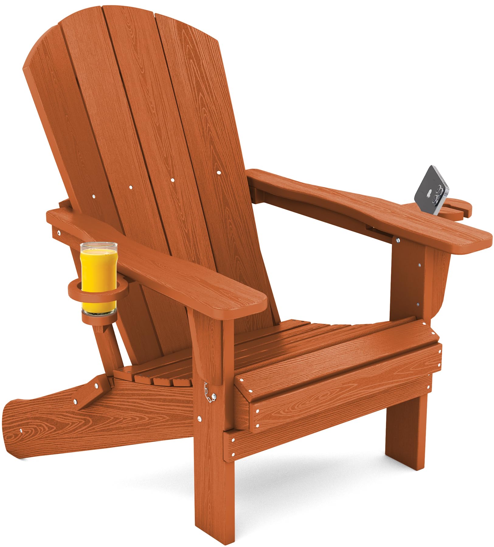 Premium SERWALL Adirondack Chair with Cup Holders - Durable HDPE Composite Outdoor Patio Furniture - All-Weather Resistant - Orange - Perfect for Backyard, Garden, Poolside & Deck Relaxation