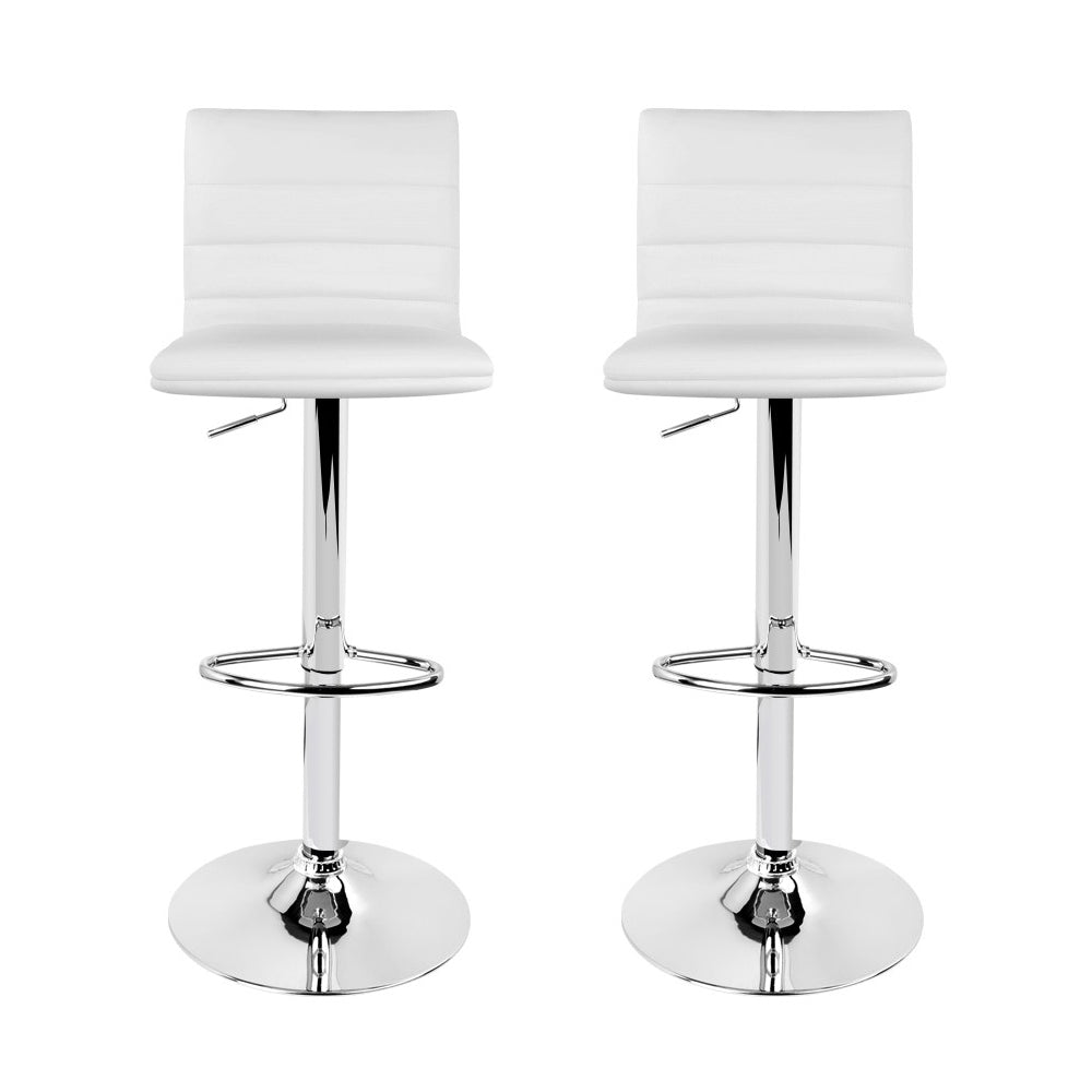 2 Pack Adjustable Height Leather Bar Stools with Padded Seats and Gas Lift Mechanism - White - Perfect for Kitchen Islands, Home Bars, and Dining Areas