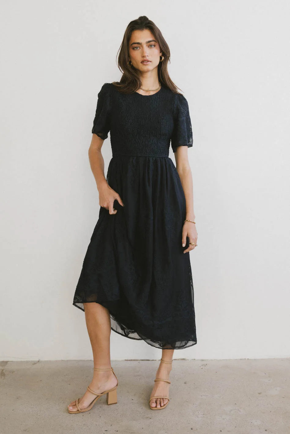 Alora Navy Blue Embroidered Floral Dress for Women - Elegant Summer Casual & Party Wear - Perfect for Weddings, Dates, and Special Occasions
