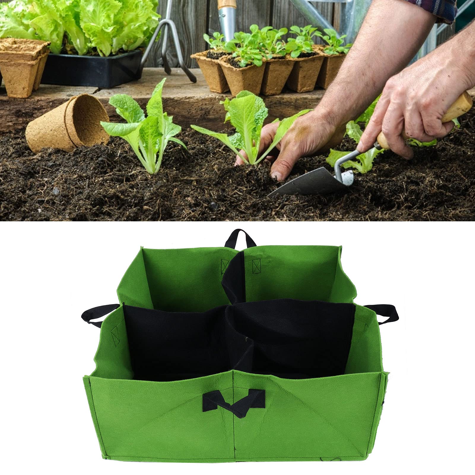 **4-Grid Square Heavy Duty Fabric Raised Garden Bed - Plant Grow Bags for Vegetables, Herbs, Flowers & Carrots | Durable & Breathable Planter Pots for Indoor & Outdoor Gardening**    *(Perfect for Balcony, Patio, Backyard & Urban Gardening - Grow Fresh Produce Anywhere!)*