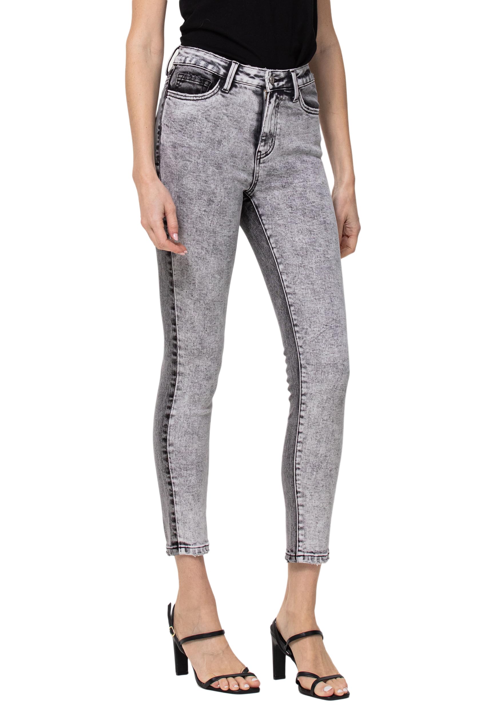 VERVET High Rise Contrast Skinny Jeans for Women - Black/Grey Stretch Denim Pants | Trendy Slim Fit Jeans for Casual Wear, Night Out & Everyday Fashion